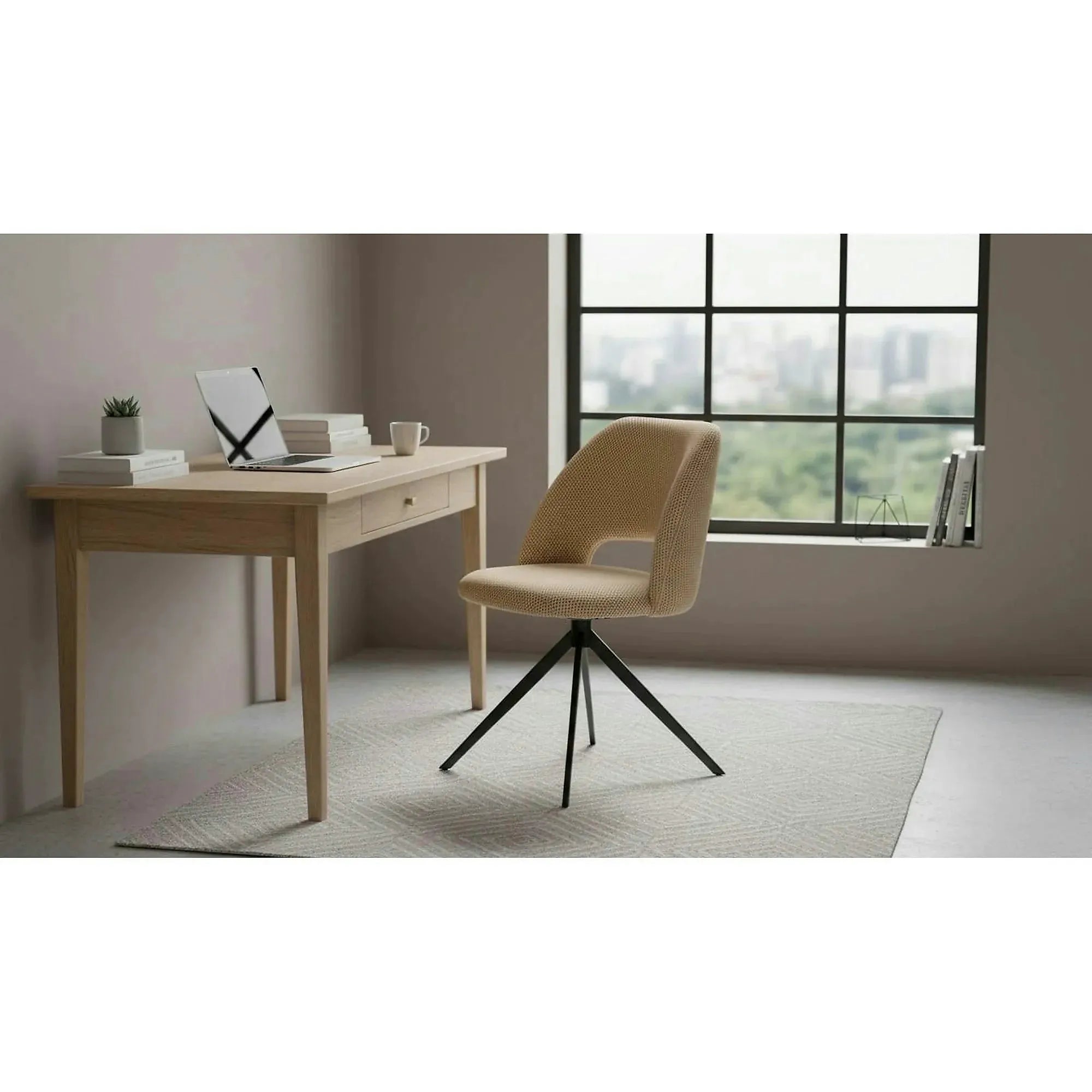 Scaun rotativ K546, bej/negru, panza/metal, 52x60x79 cm