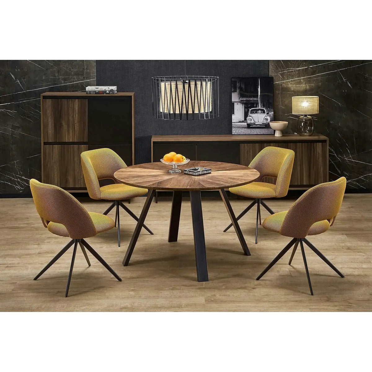 Scaun rotativ K546, galben/negru, panza/metal, 52x60x79 cm