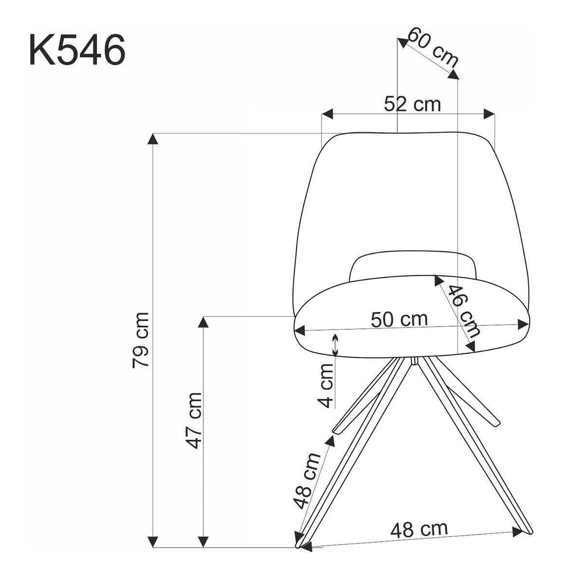 Scaun rotativ K546, gri/negru, panza/metal, 52x60x79 cm