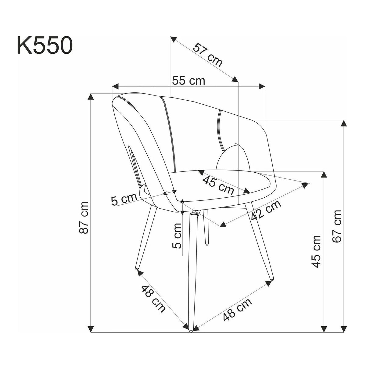 Scaun rotativ K550, gri/negru, stofa clasica/metal, 57x57x78 cm