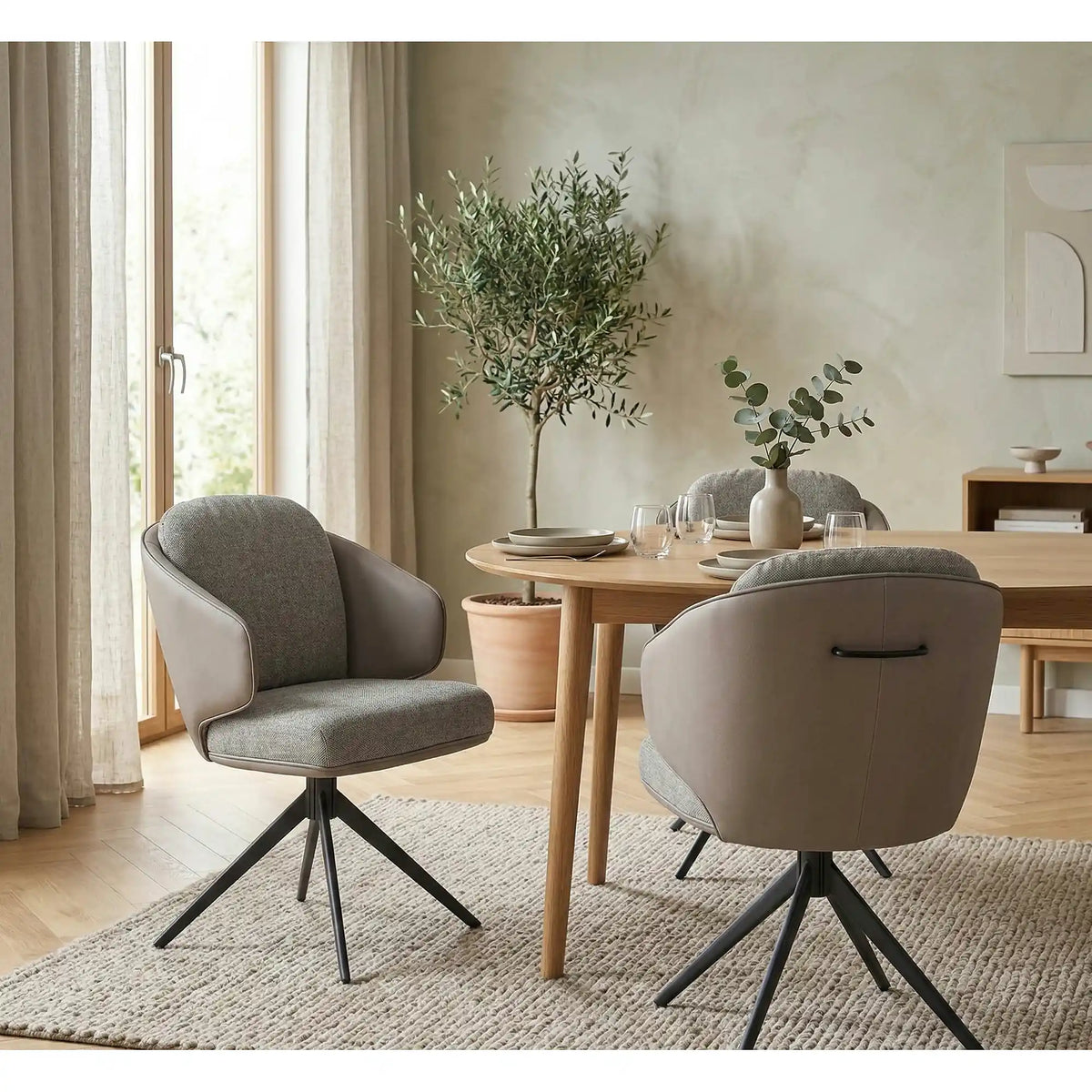 Scaun rotativ K554, gri/negru, stofa clasica/piele ecologica/metal, 58x67x90 cm