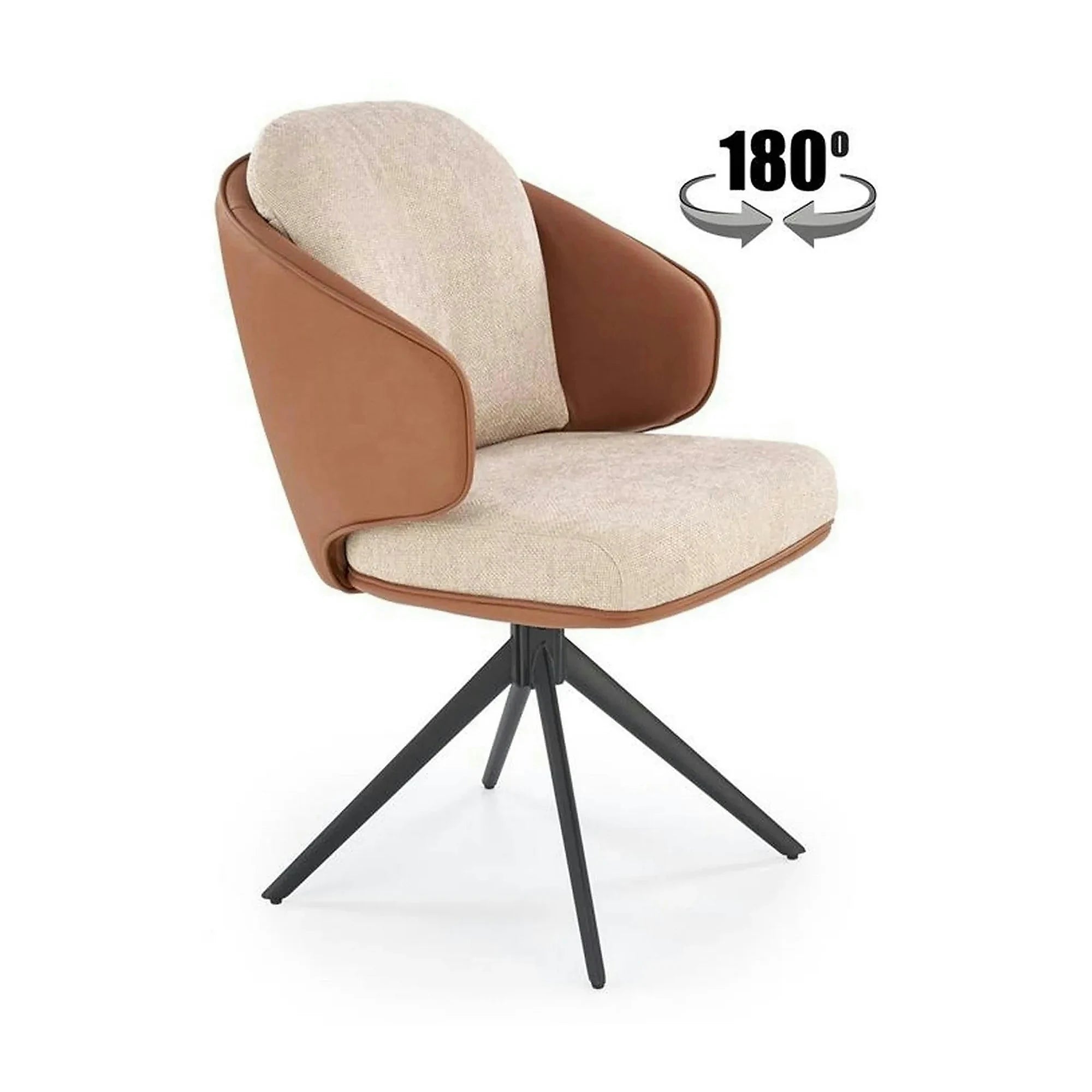 Scaun rotativ K554, maro/bej/negru, stofa clasica/piele ecologica/metal, 58x67x90 cm