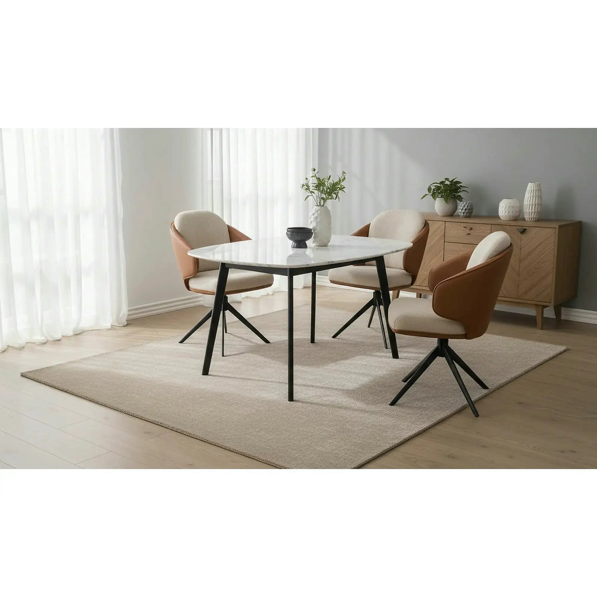 Scaun rotativ K554, maro/bej/negru, stofa clasica/piele ecologica/metal, 58x67x90 cm