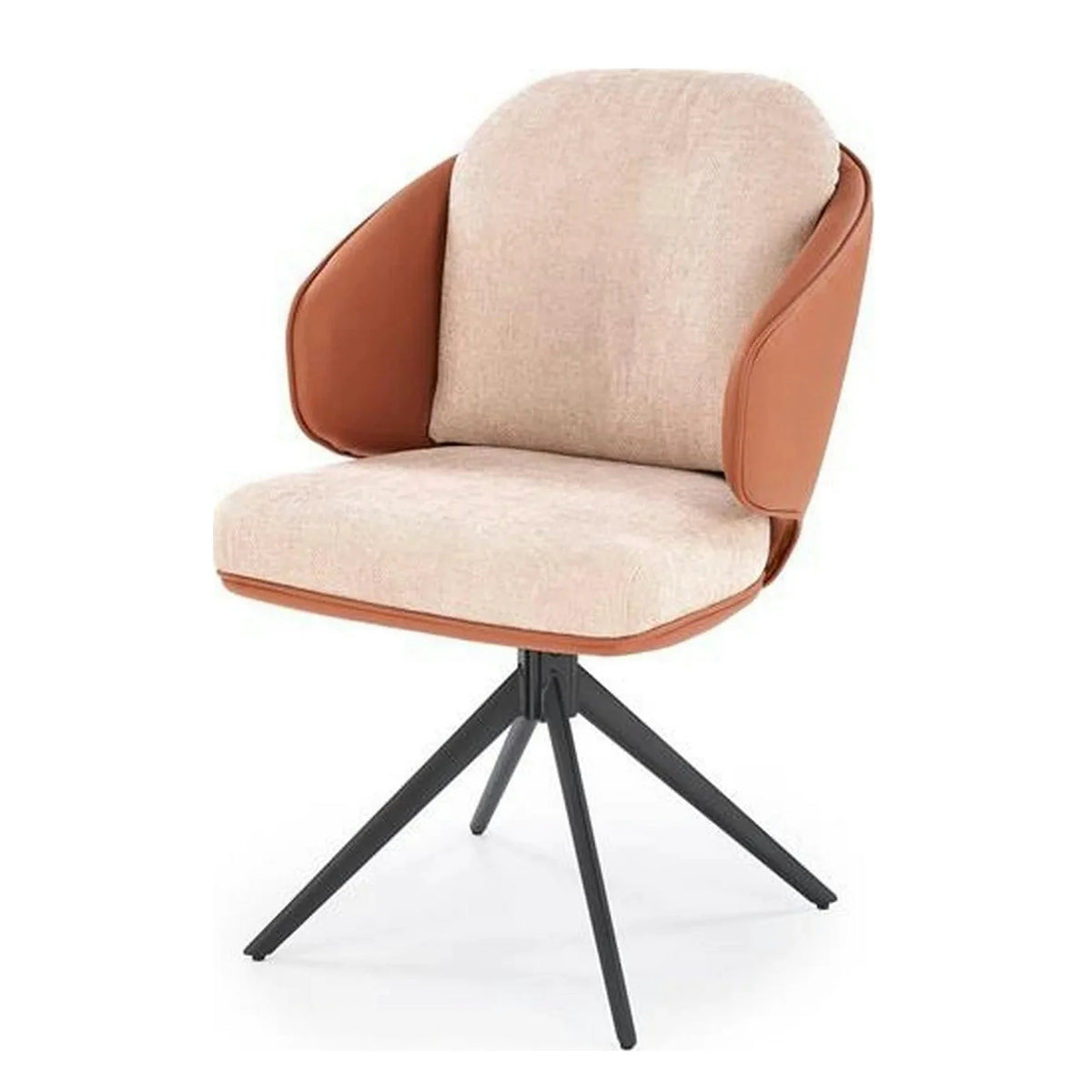 Scaun rotativ K554, maro/bej/negru, stofa clasica/piele ecologica/metal, 58x67x90 cm