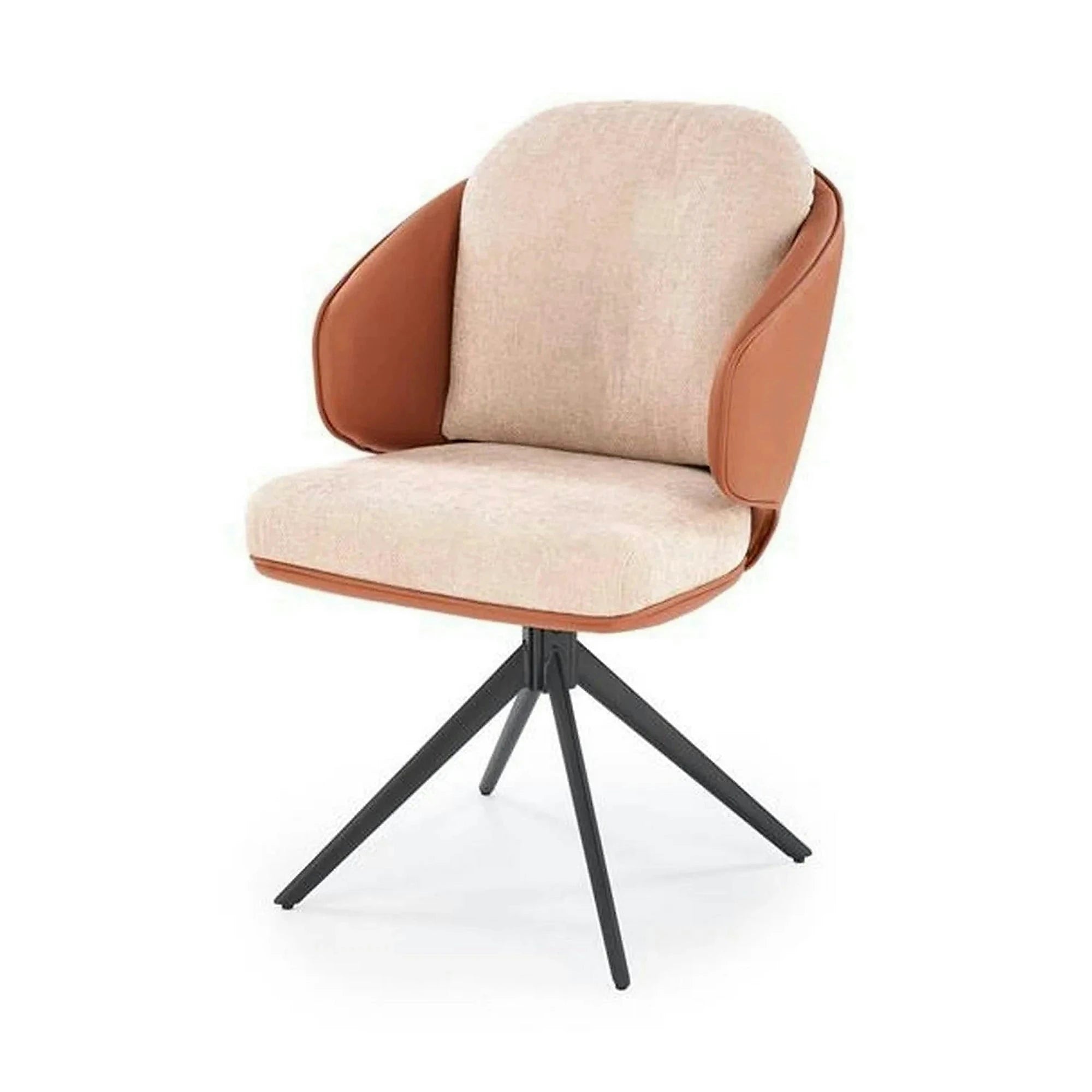 Scaun rotativ K554, maro/bej/negru, stofa clasica/piele ecologica/metal, 58x67x90 cm