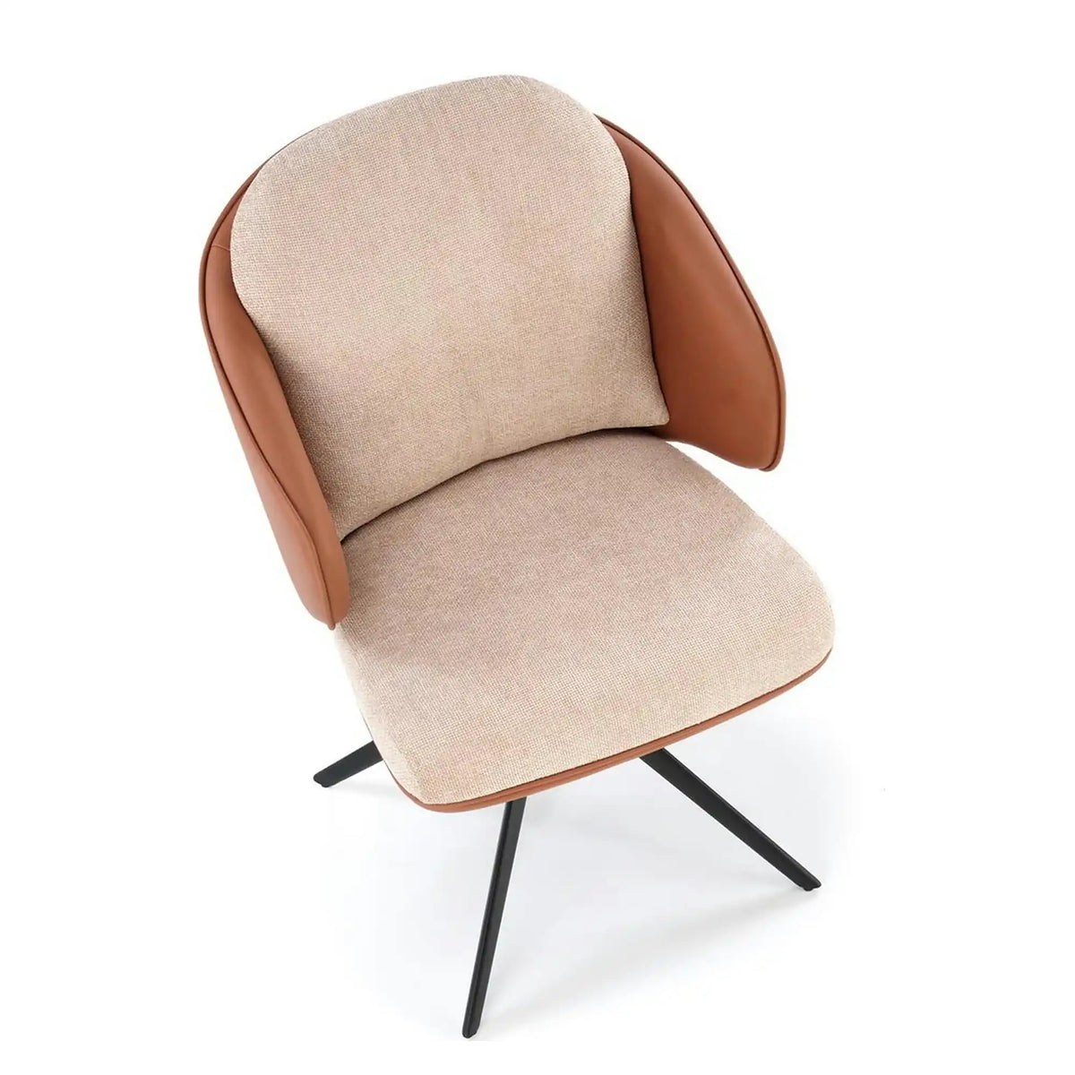 Scaun rotativ K554, maro/bej/negru, stofa clasica/piele ecologica/metal, 58x67x90 cm