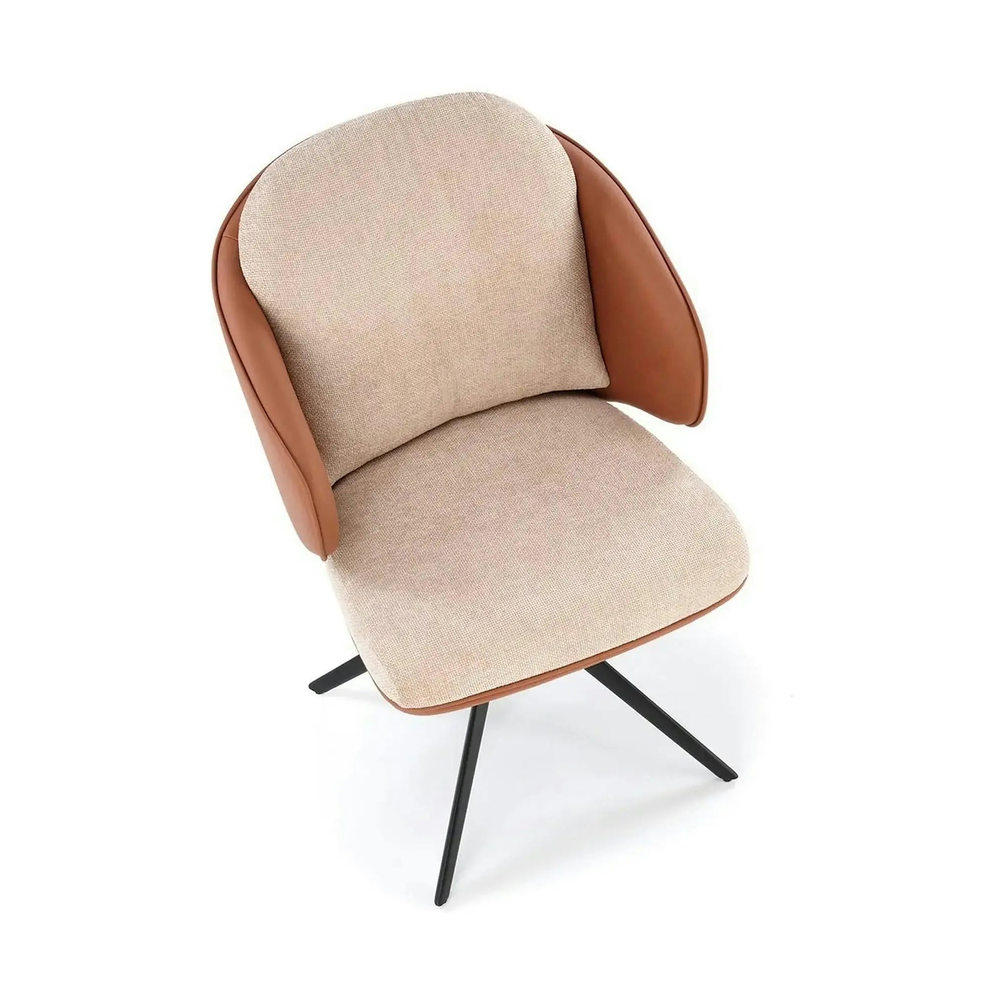 Scaun rotativ K554, maro/bej/negru, stofa clasica/piele ecologica/metal, 58x67x90 cm