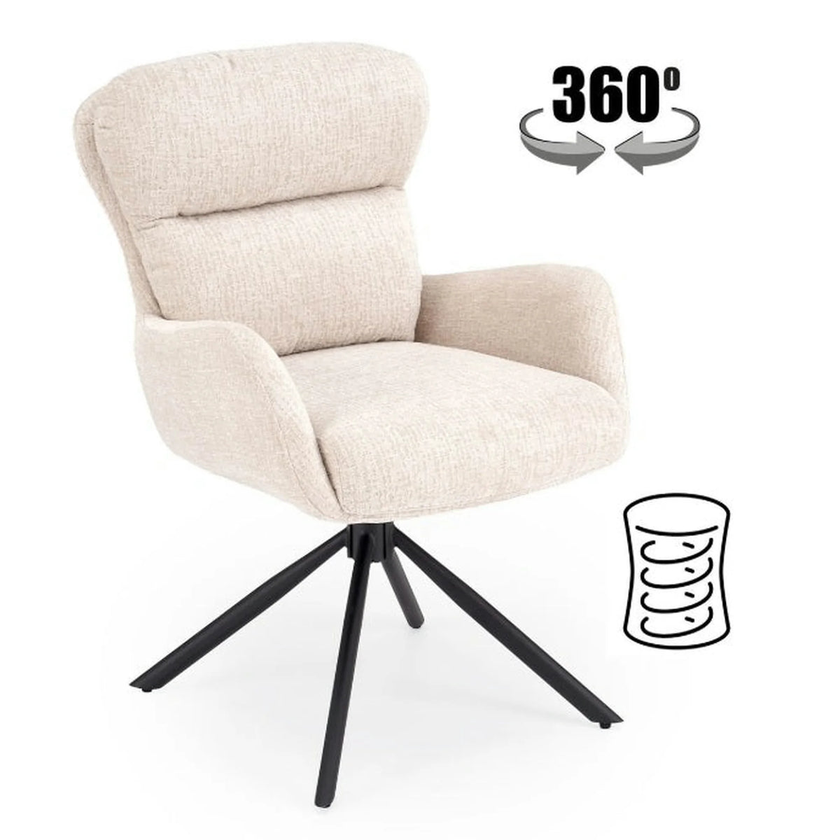 Scaun rotativ K593, bej/negru, stofa/metal, 56x54x89 cm