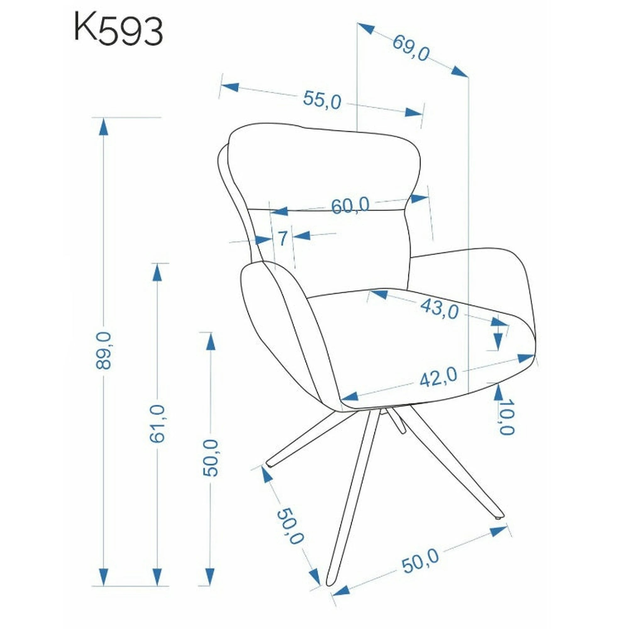 Scaun rotativ K593, gri/negru, stofa/metal, 56x54x89 cm