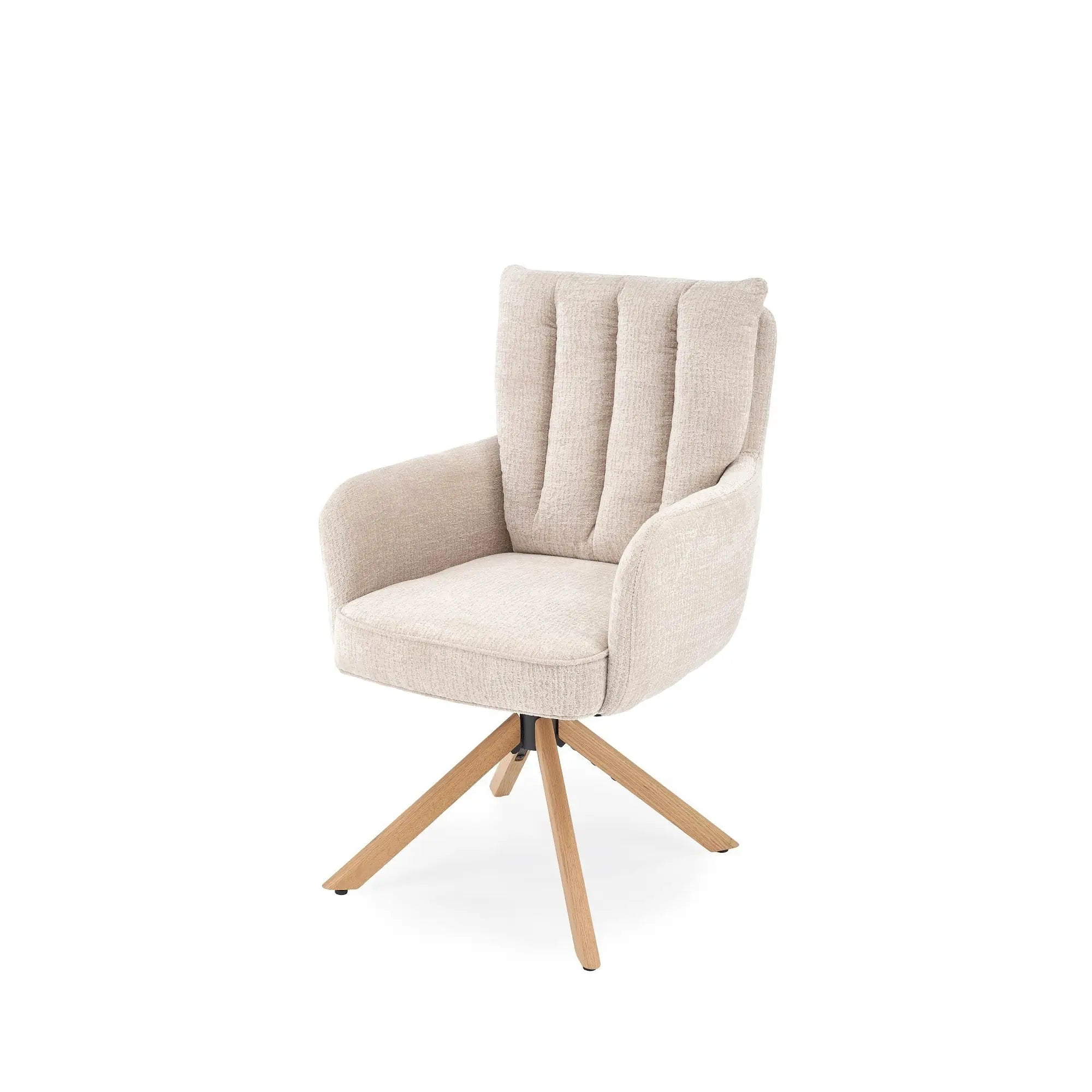 Scaun rotativ K594, bej/stejar, stofa/lemn, 60x64x95 cm