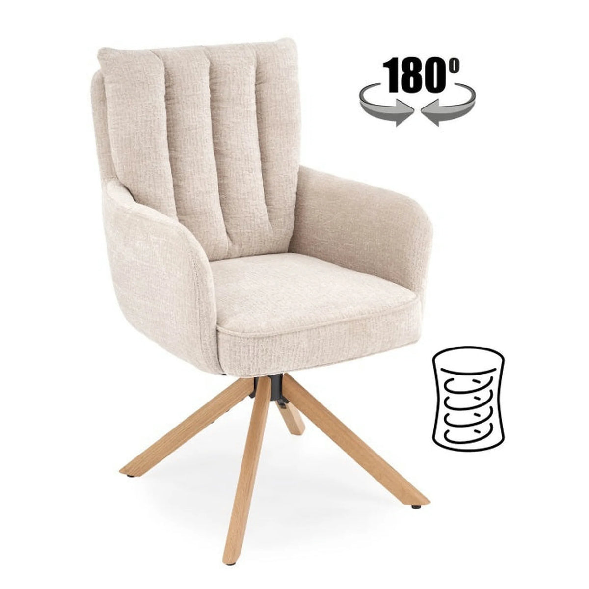 Scaun rotativ K594, bej/stejar, stofa/lemn, 60x64x95 cm