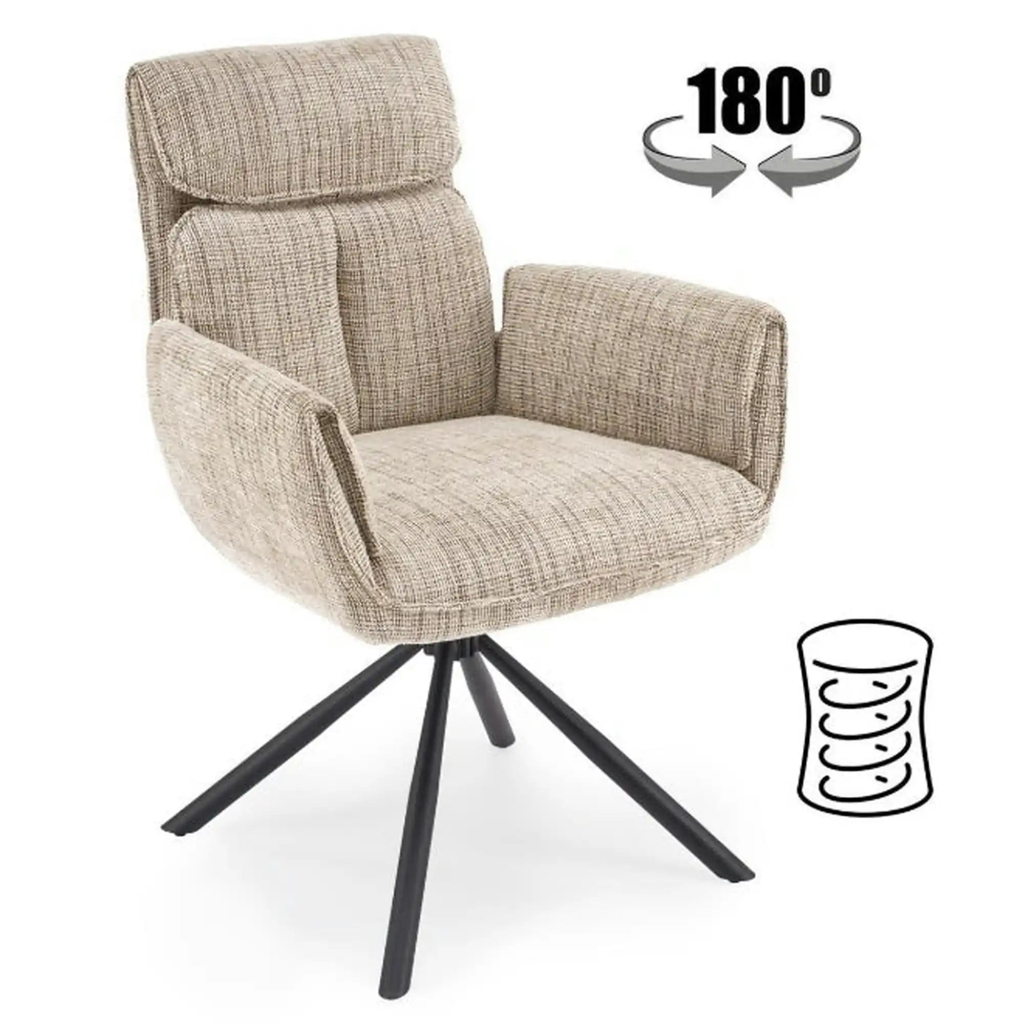 Scaun rotativ K596, bej/negru, stofa clasica/metal, 66x66x93 cm