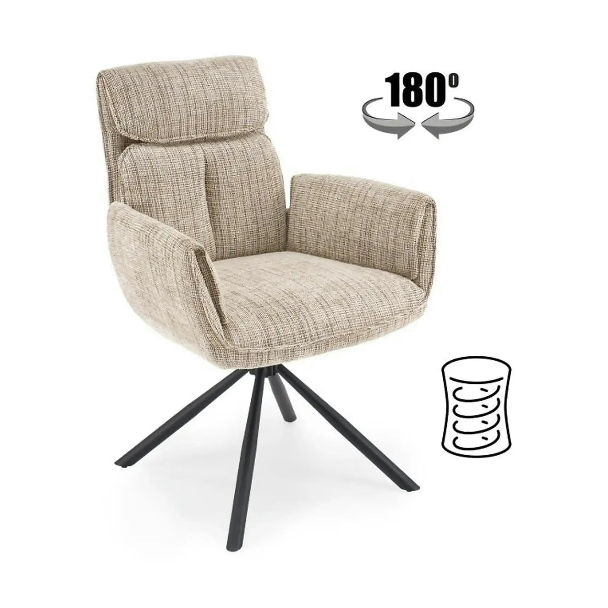 Scaun rotativ K596, bej/negru, stofa clasica/metal, 66x66x93 cm