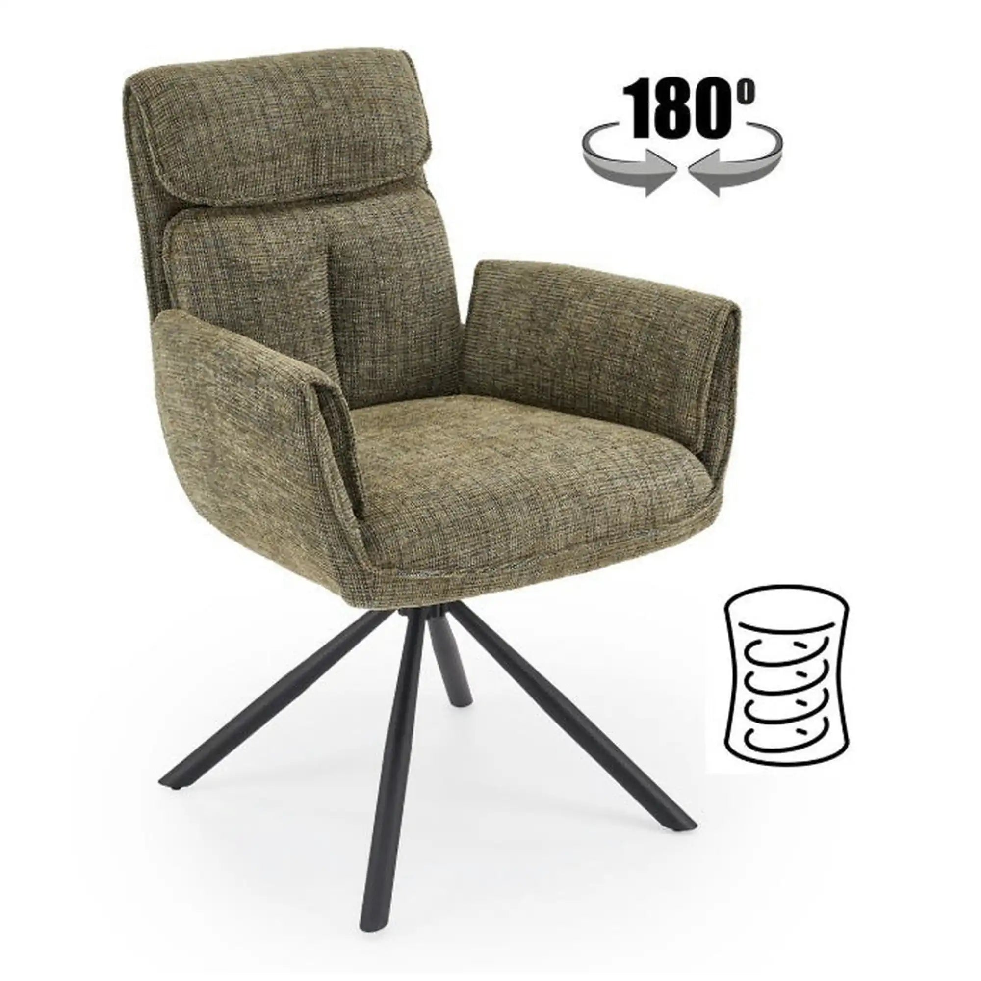 Scaun rotativ K596, verde olive/negru, stofa clasica/metal, 66x66x93 cm
