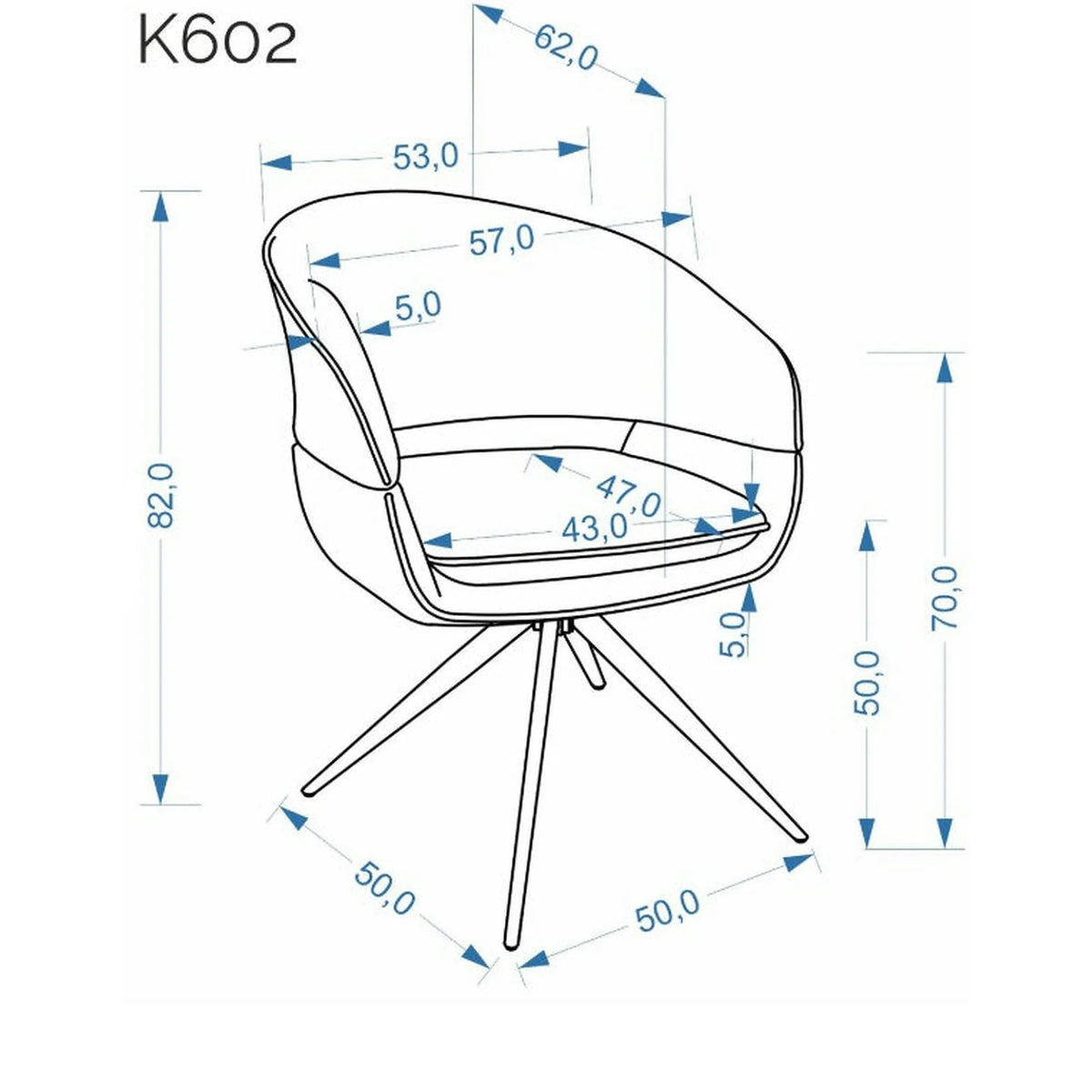 Scaun rotativ K602, maro/negru, stofa plusata/metal, 57x62x82 cm