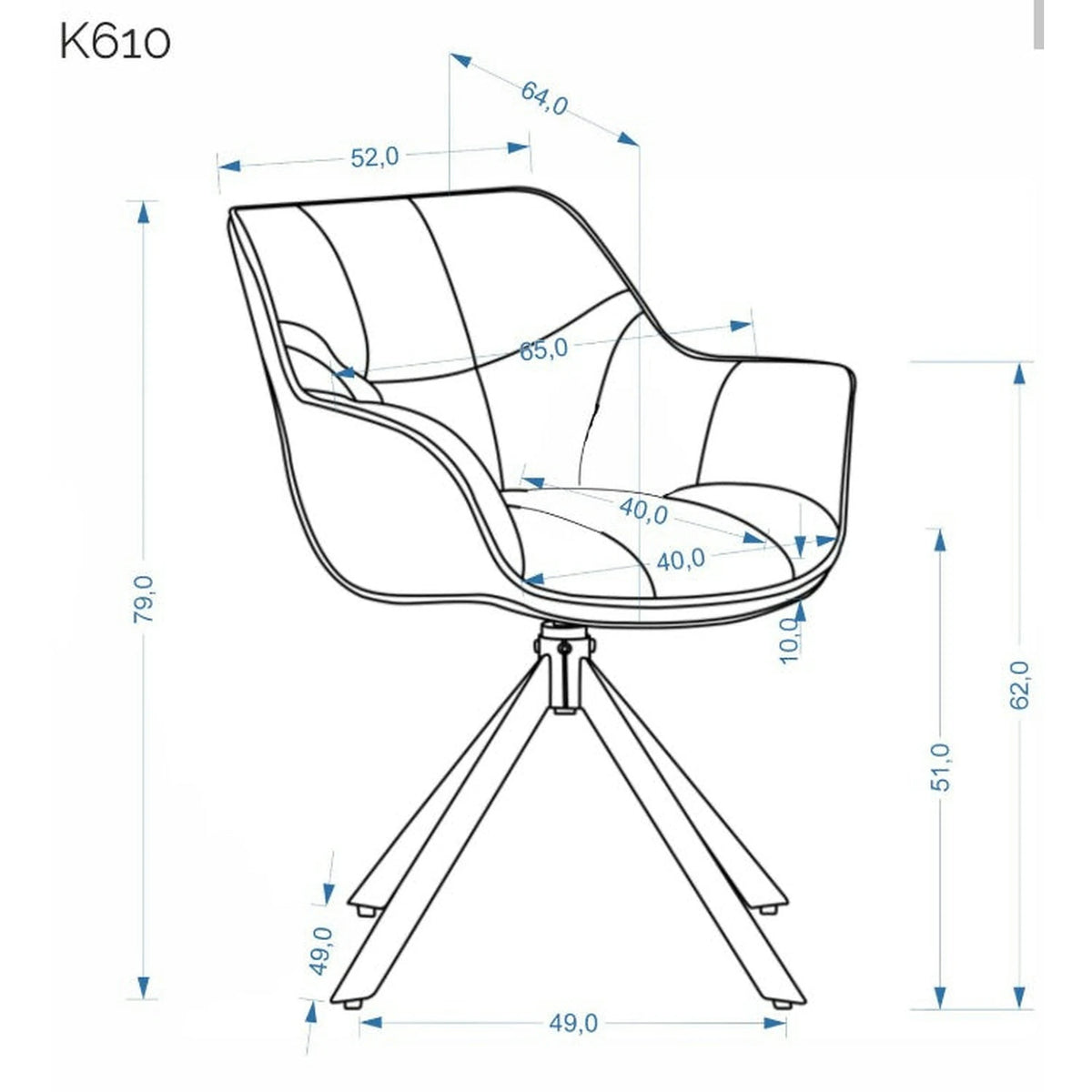 Scaun rotativ K610, bej/negru, stofa catifelata/metal, 65x64x79 cm
