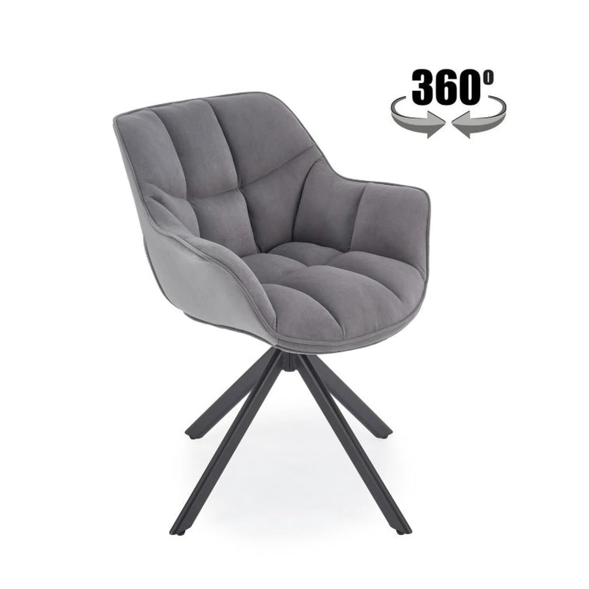 Scaun rotativ K610, gri/negru, stofa catifelata/metal, 65x64x79 cm