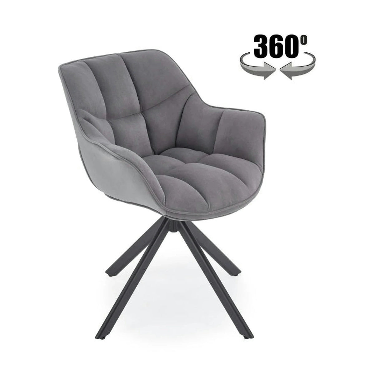 Scaun rotativ K610, gri/negru, stofa catifelata/metal, 65x64x79 cm