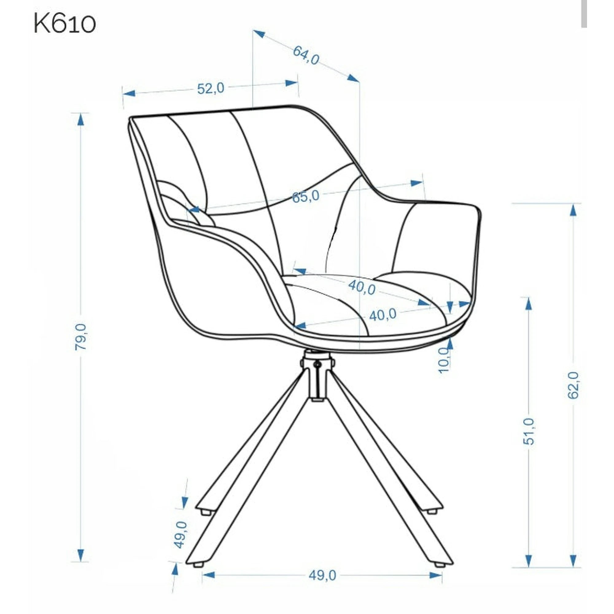Scaun rotativ K610, gri/negru, stofa catifelata/metal, 65x64x79 cm