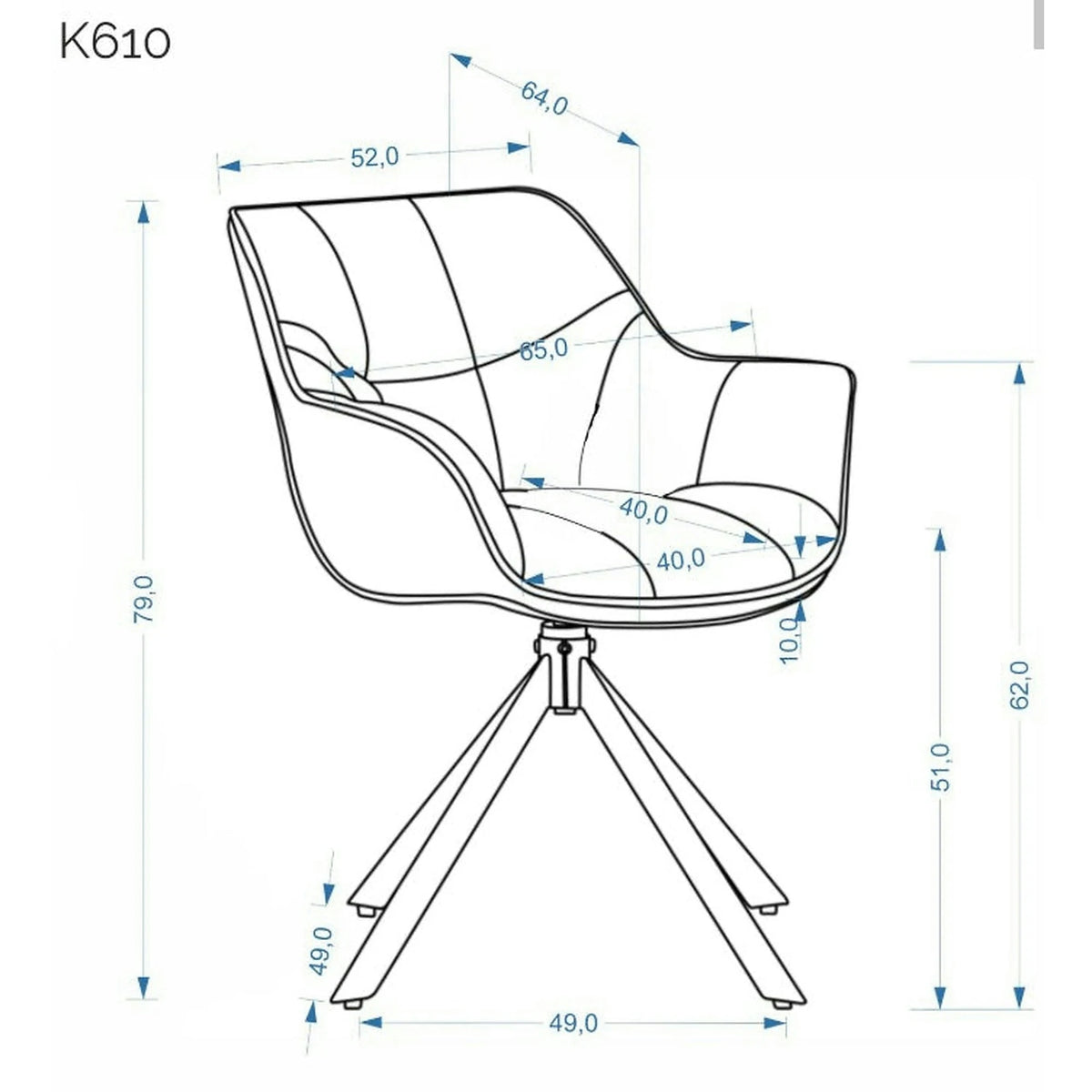 Scaun rotativ K610, gri/negru, stofa catifelata/metal, 65x64x79 cm