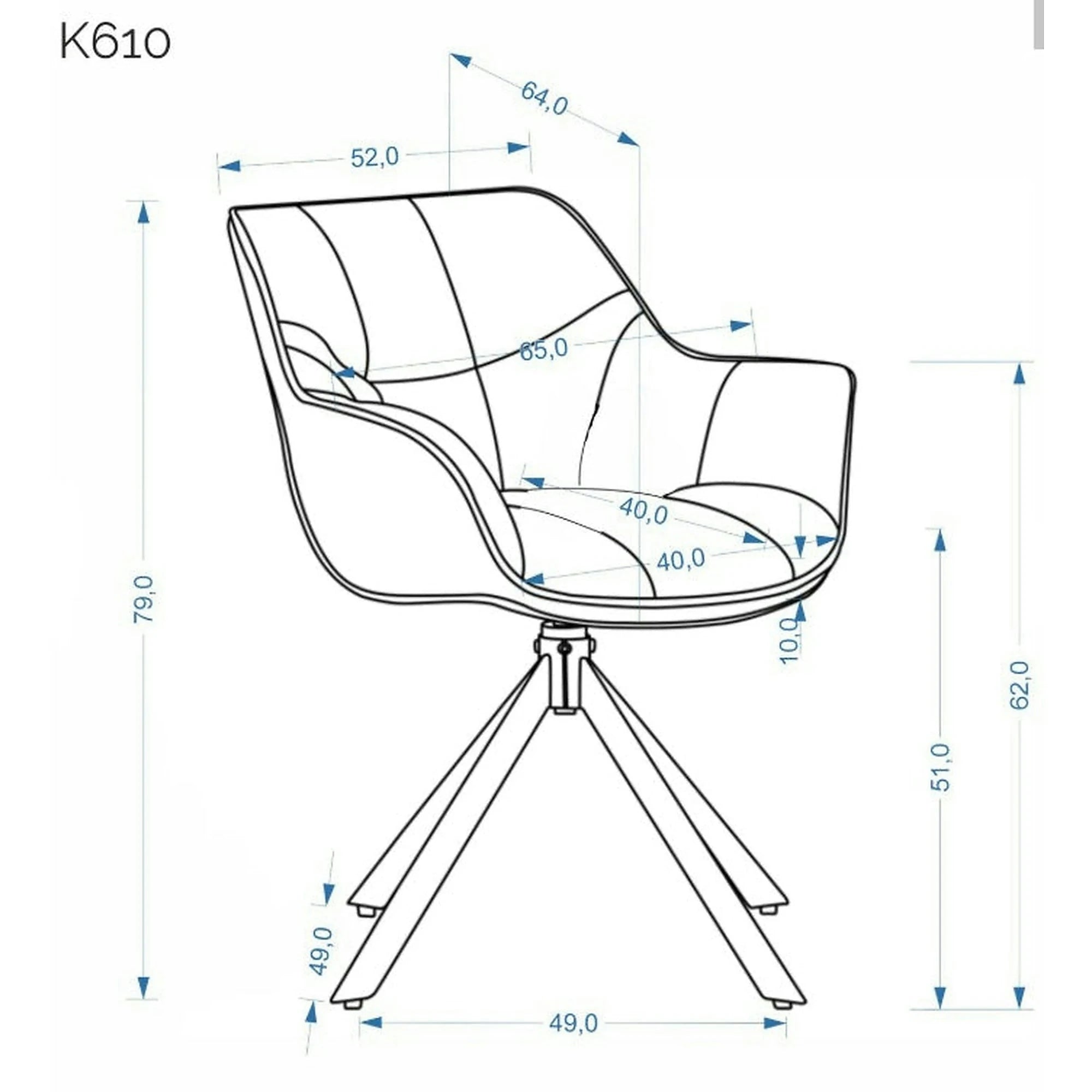 Scaun rotativ K610, gri/negru, stofa catifelata/metal, 65x64x79 cm