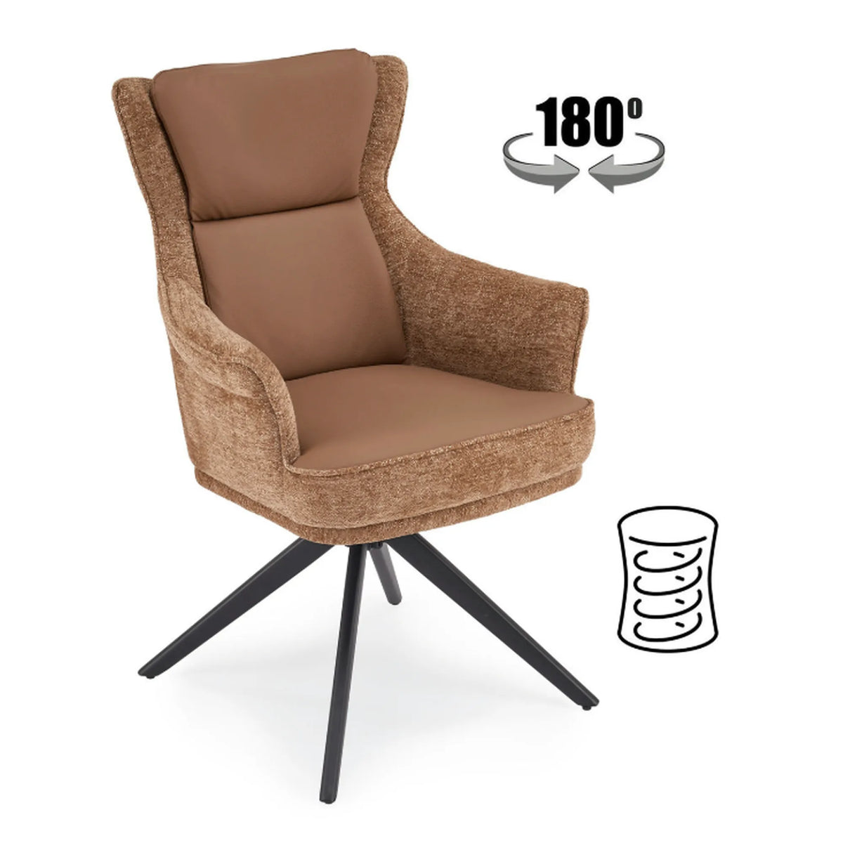 Scaun rotativ K611, maro, piele ecologica/stofa, 64x66x96 cm