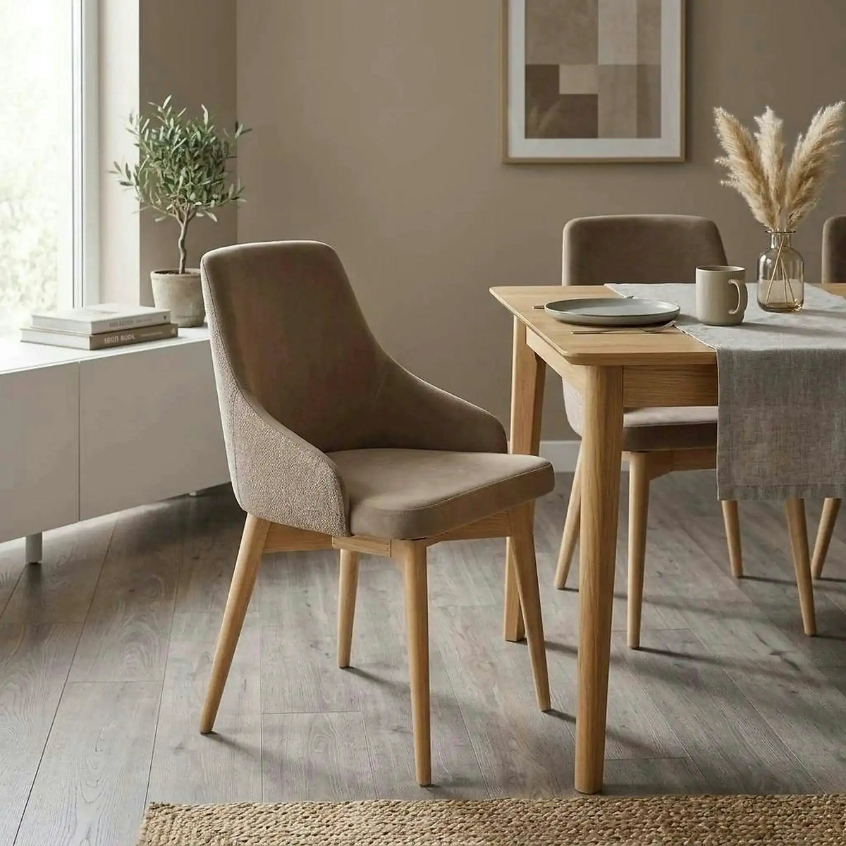 Scaun rotativ MALAGA, bej/stejar, stofa clasica/lemn, 50x53x79 cm