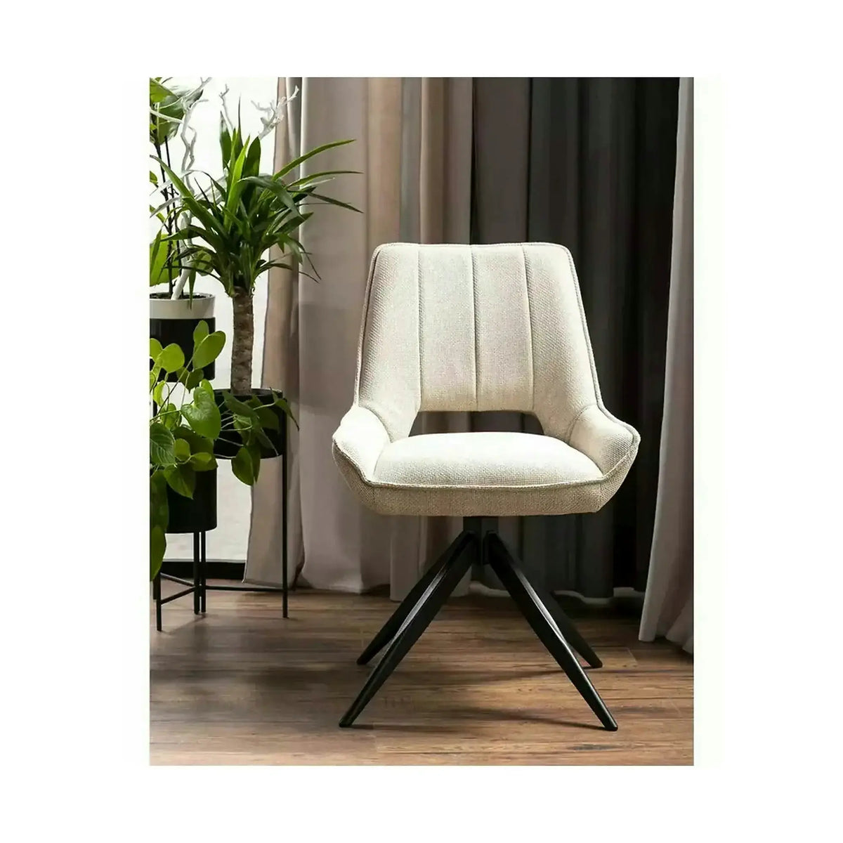 Scaun rotativ TELLO, bej deschis/negru, stofa clasica/metal, 54x46x84 cm