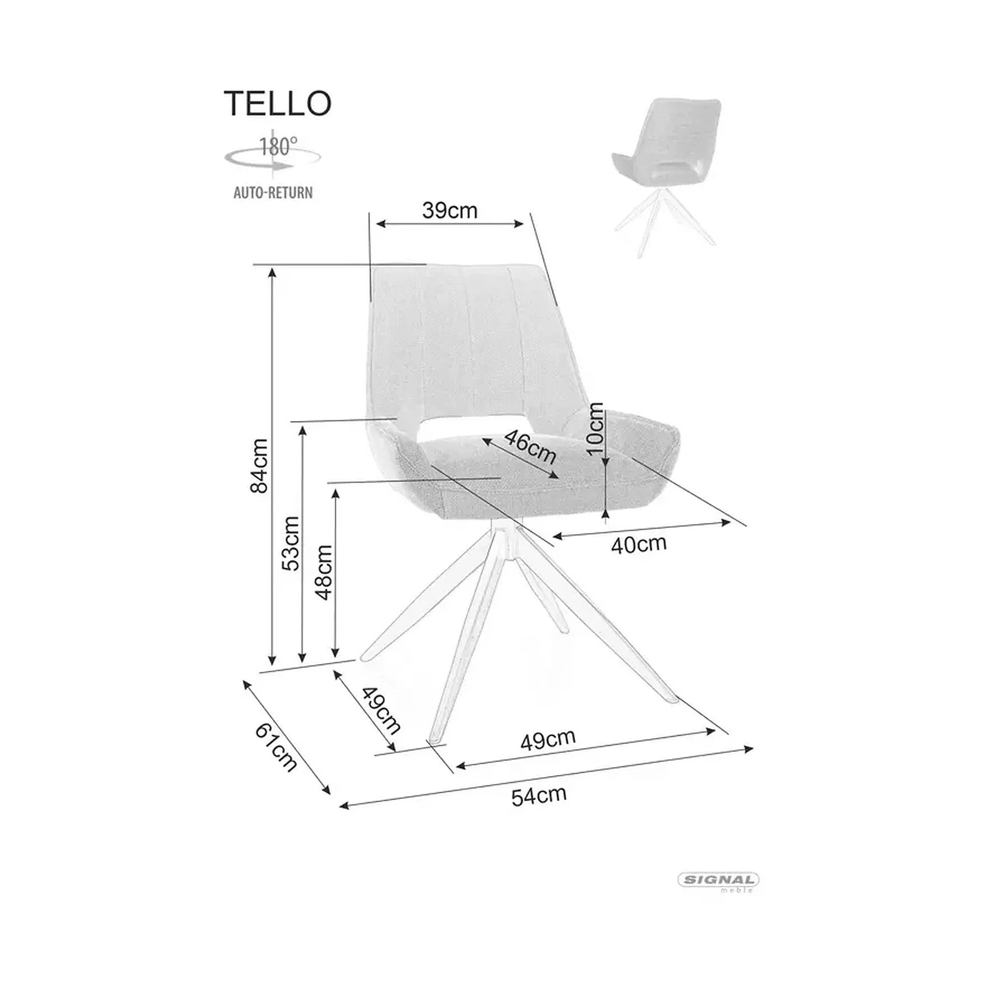 Scaun rotativ TELLO, gri/negru, stofa clasica/metal, 54x46x84 cm