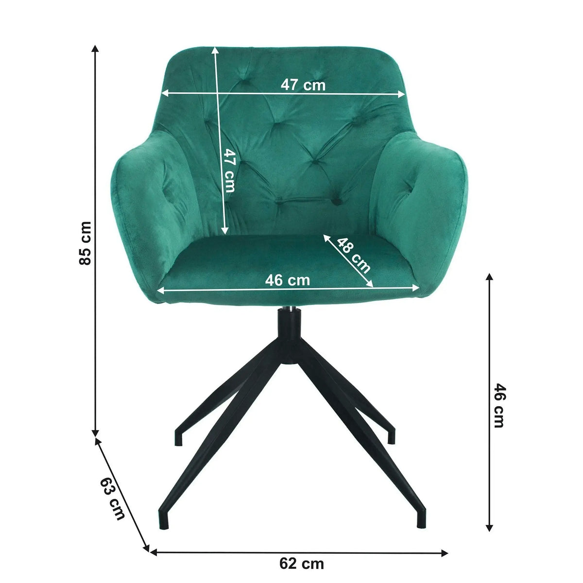 Scaun rotativ VELEZA NEW, verde/negru, stofa catifelata/metal, 66x66x83 cm