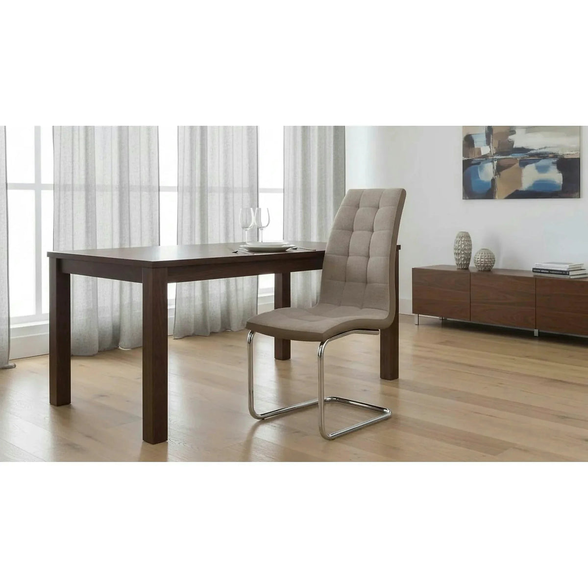 Scaun SALOMA NEW, bej/crom, textil/piele ecologica/metal, 42x57x105 cm