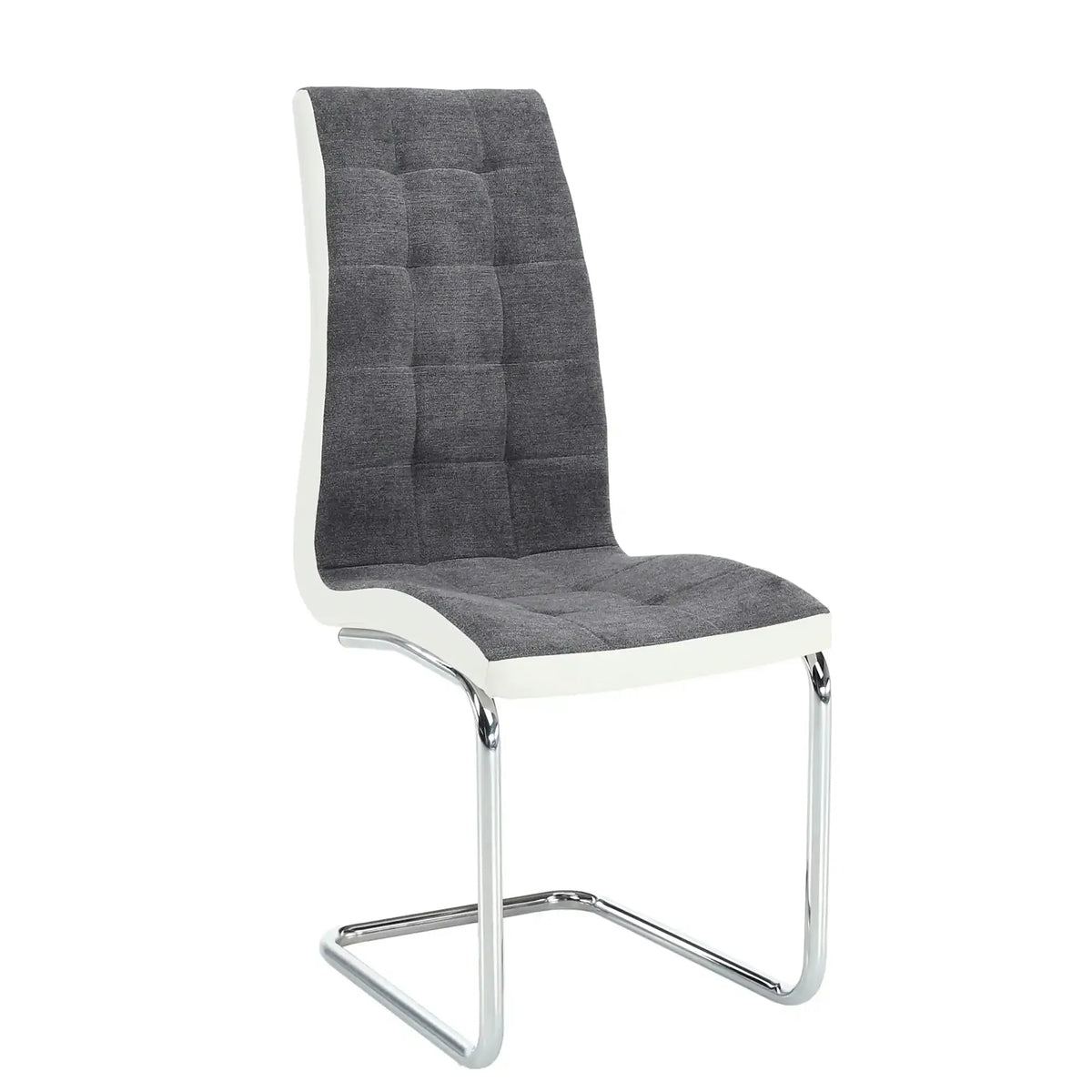 Scaun SALOMA NEW, gri/alb/crom, stofa clasica/piele ecologica/metal, 42x57x105 cm