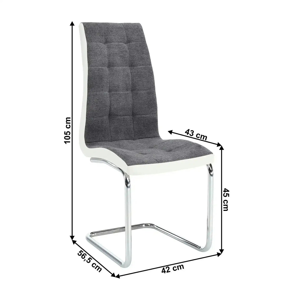 Scaun SALOMA NEW, gri/alb/crom, stofa clasica/piele ecologica/metal, 42x57x105 cm
