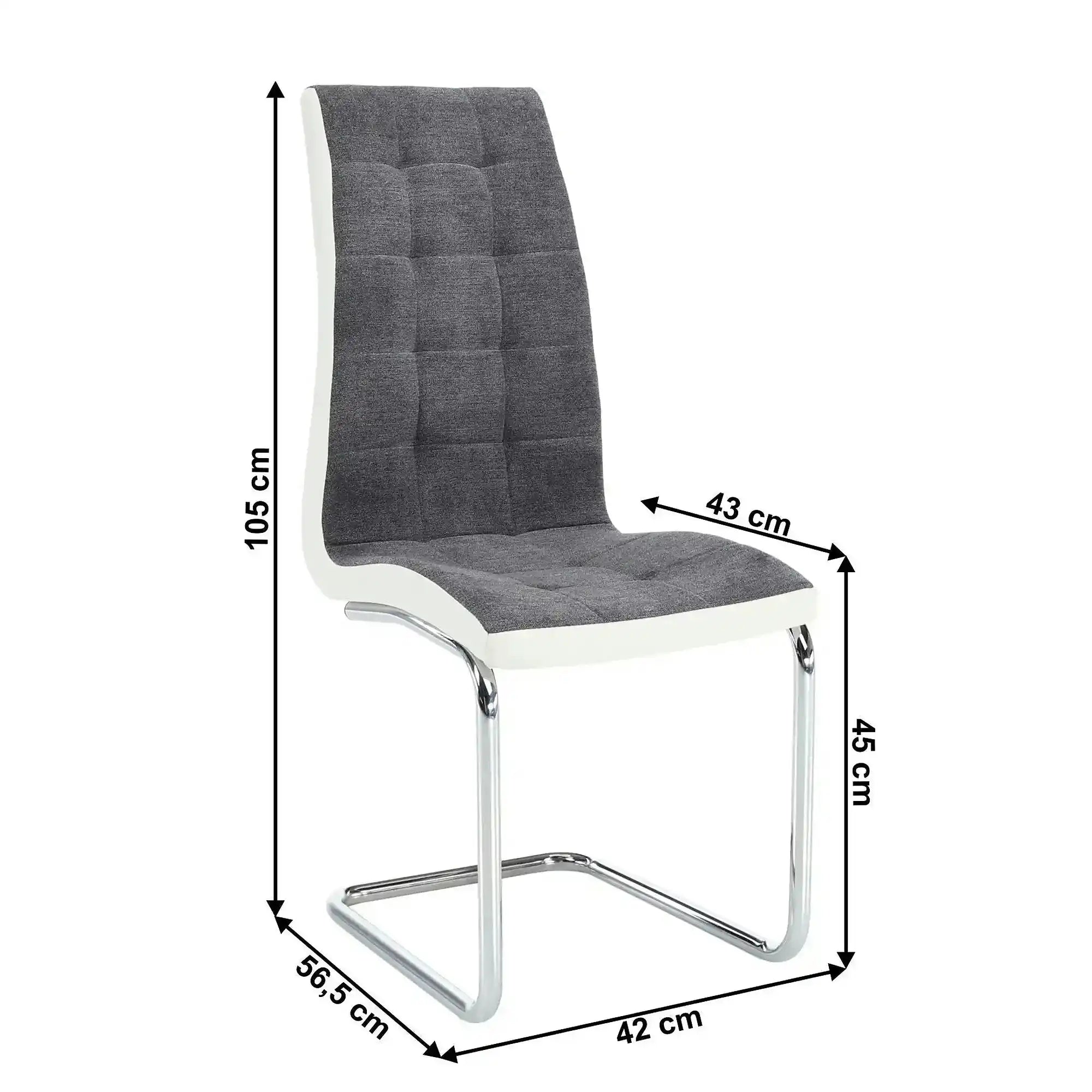 Scaun SALOMA NEW, gri/alb/crom, stofa clasica/piele ecologica/metal, 42x57x105 cm