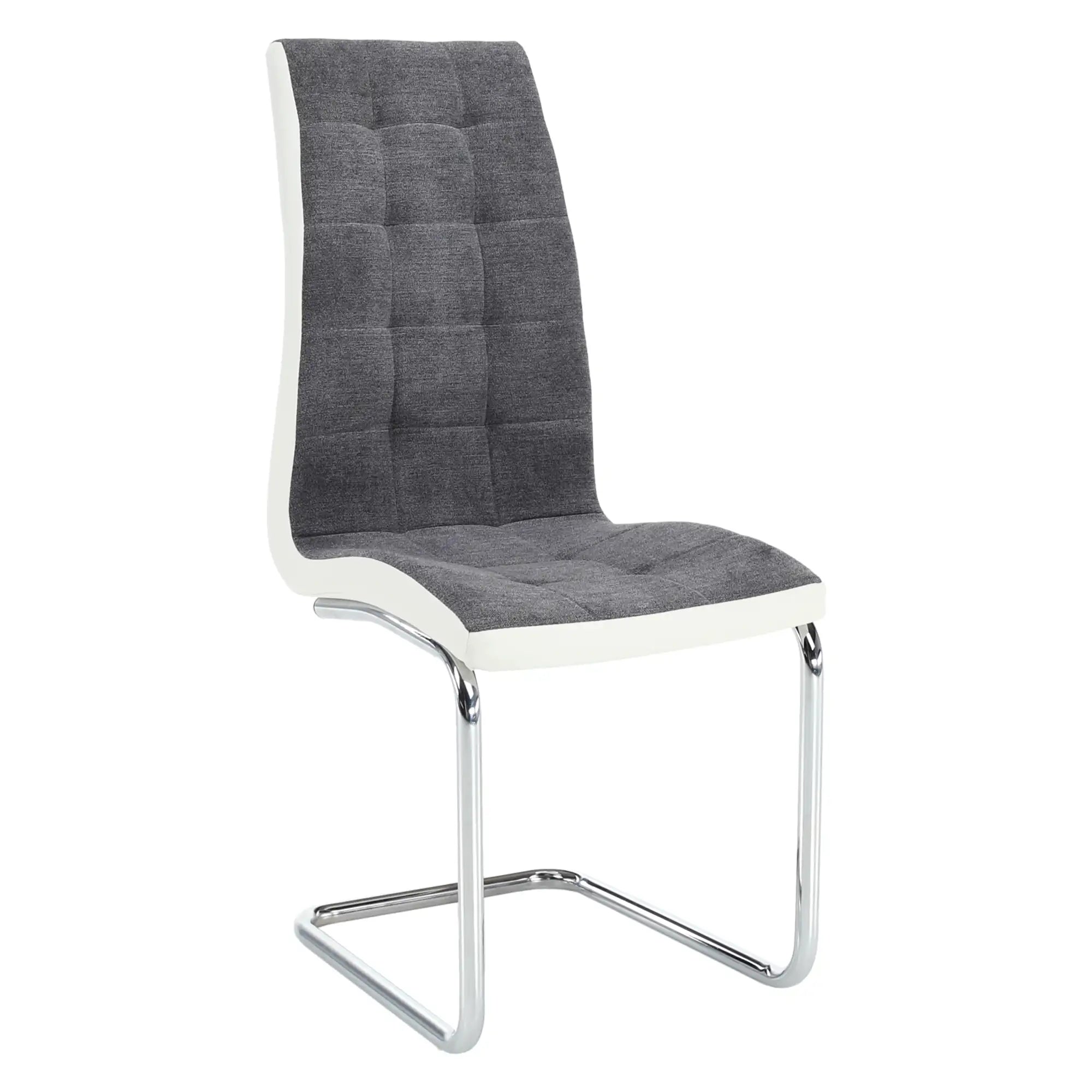 Scaun SALOMA NEW, gri/alb/crom, stofa clasica/piele ecologica/metal, 42x57x105 cm