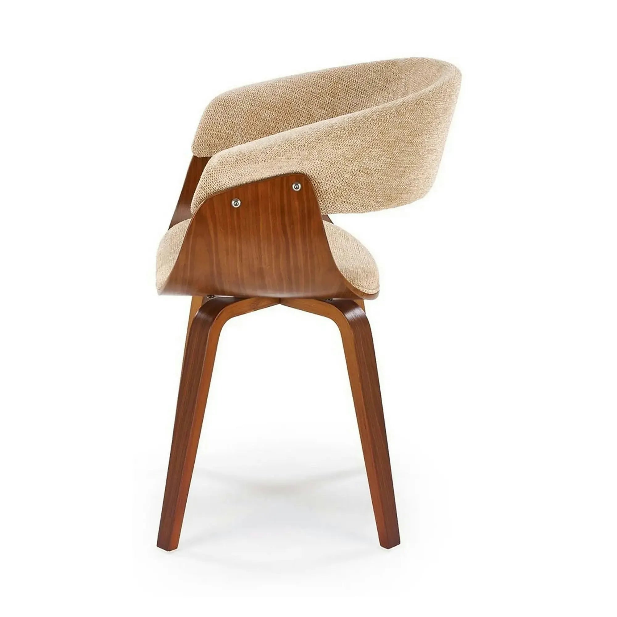 Scaun scandinav tapitat K545, bej/nuc, stofa clasica/placaj, 63x53x83 cm
