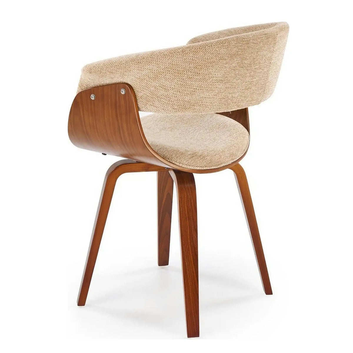 Scaun scandinav tapitat K545, bej/nuc, stofa clasica/placaj, 63x53x83 cm