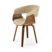 Scaun scandinav tapitat K545, bej/nuc, stofa clasica/placaj, 63x53x83 cm