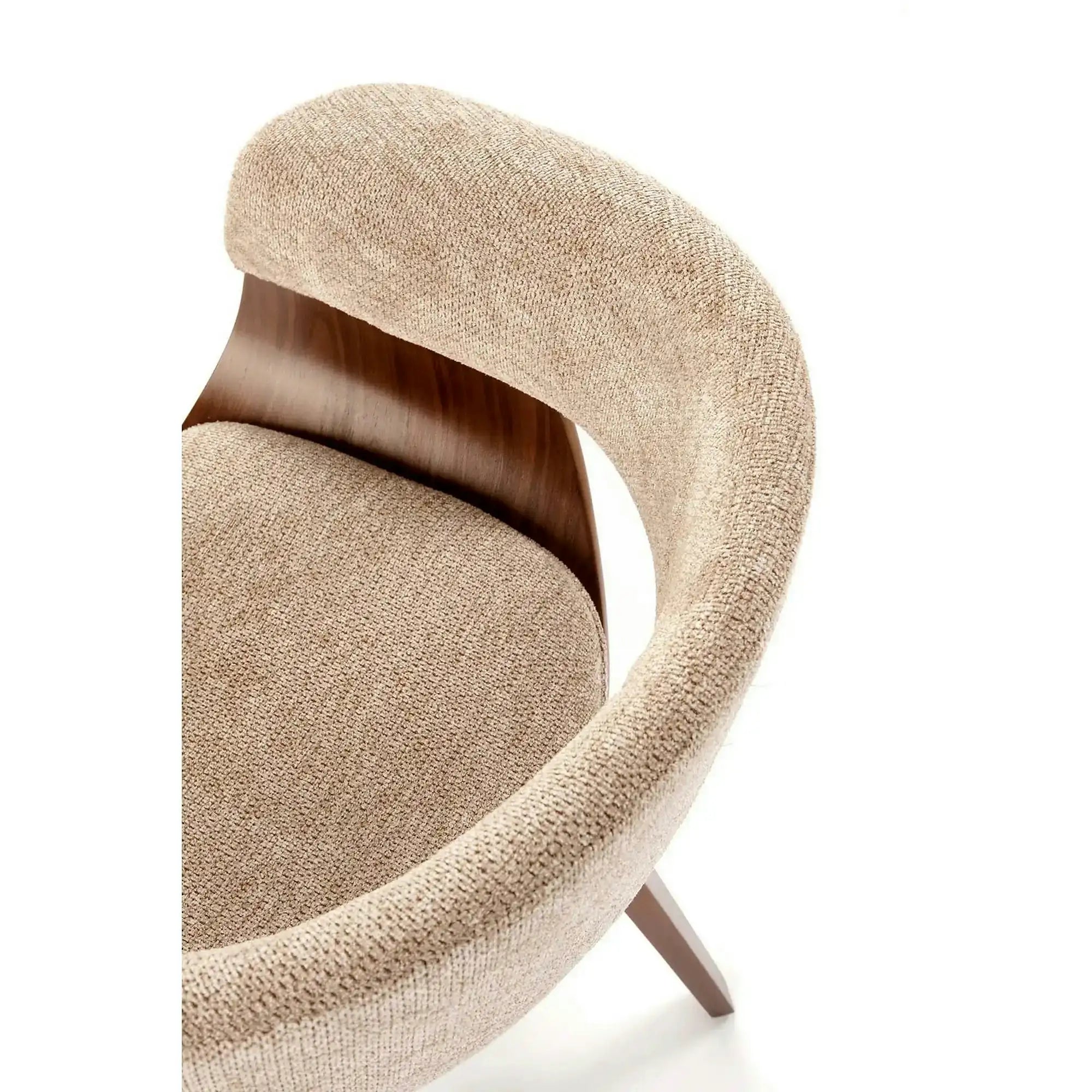 Scaun scandinav tapitat K545, bej/nuc, stofa clasica/placaj, 63x53x83 cm