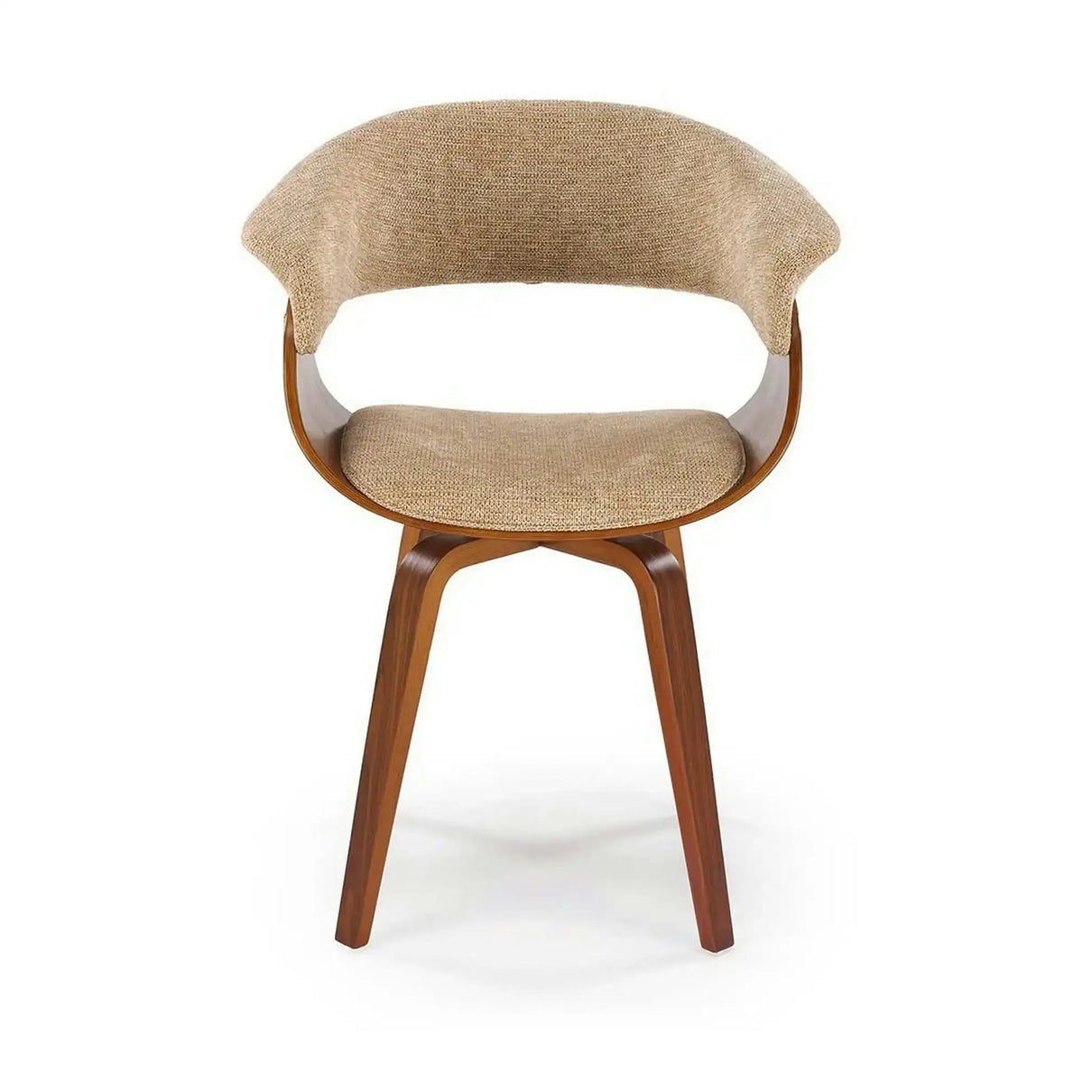 Scaun scandinav tapitat K545, bej/nuc, stofa clasica/placaj, 63x53x83 cm