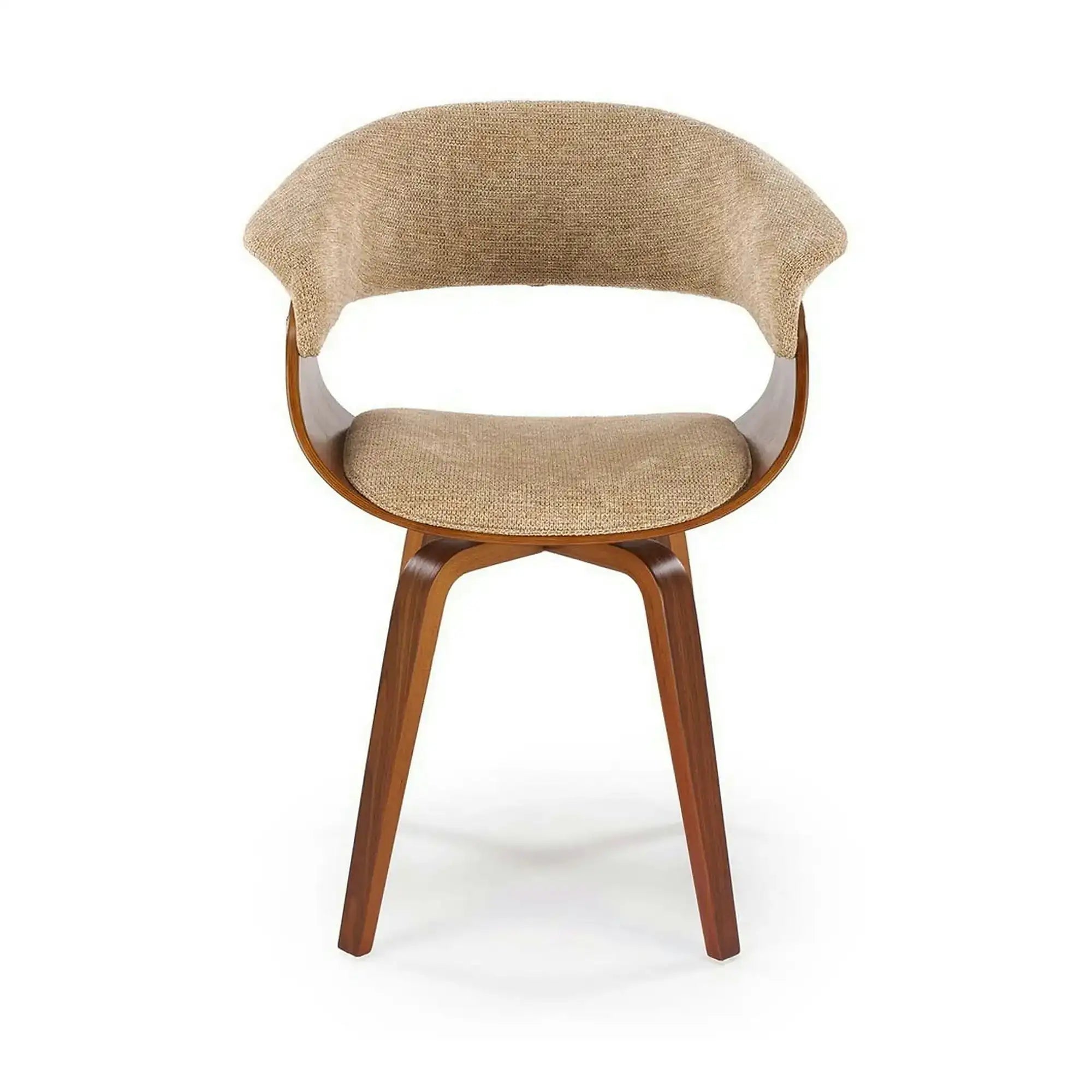 Scaun scandinav tapitat K545, bej/nuc, stofa clasica/placaj, 63x53x83 cm