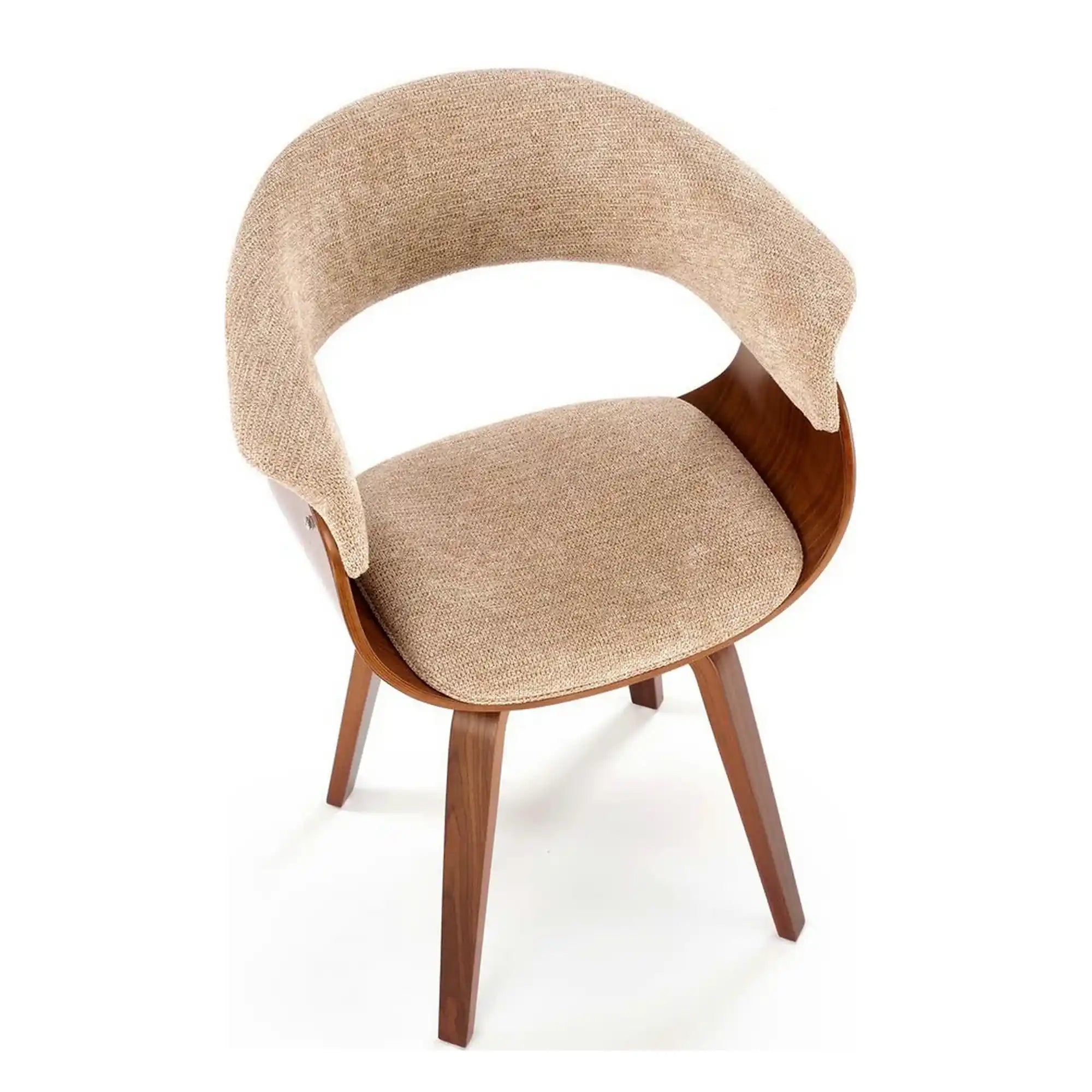 Scaun scandinav tapitat K545, bej/nuc, stofa clasica/placaj, 63x53x83 cm