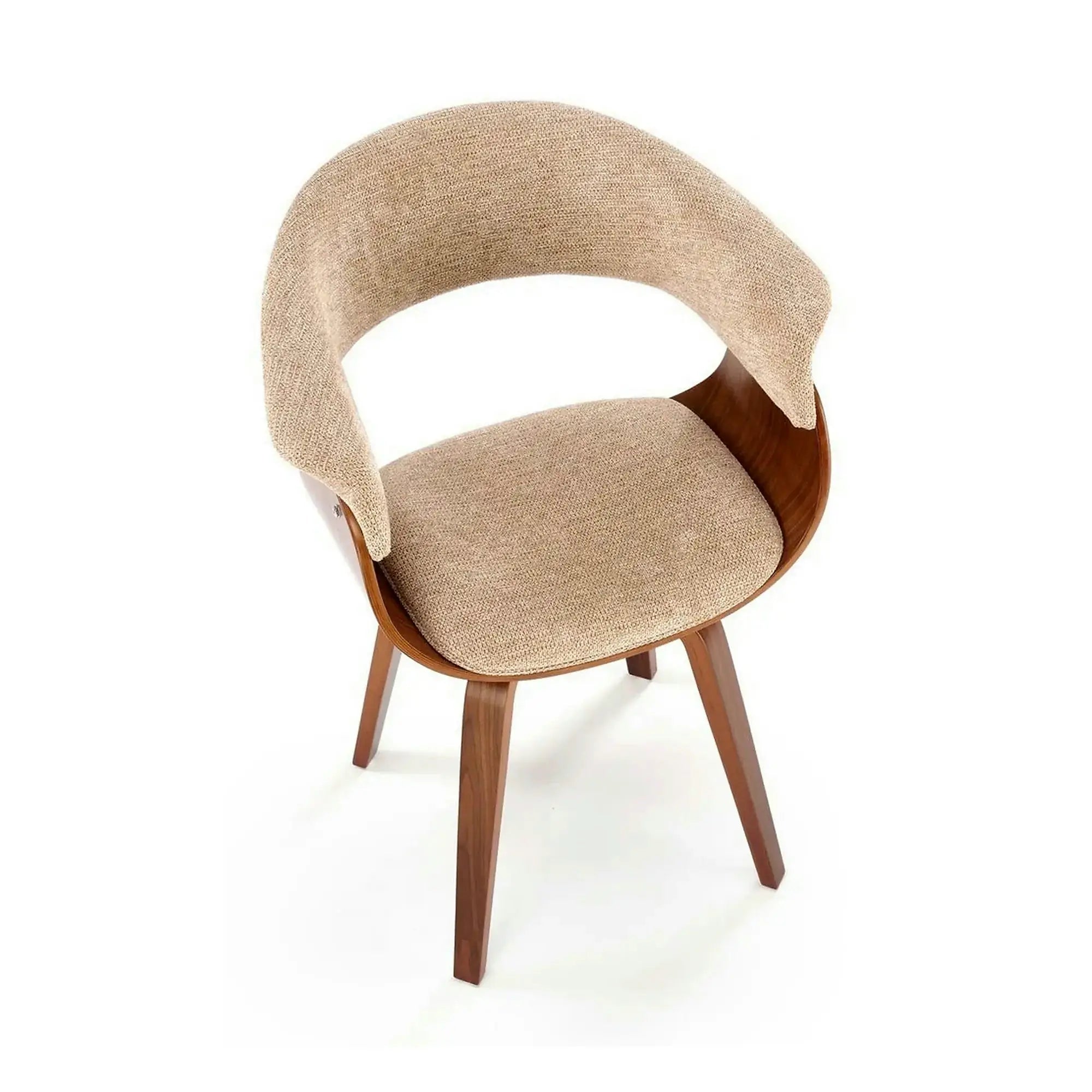 Scaun scandinav tapitat K545, bej/nuc, stofa clasica/placaj, 63x53x83 cm