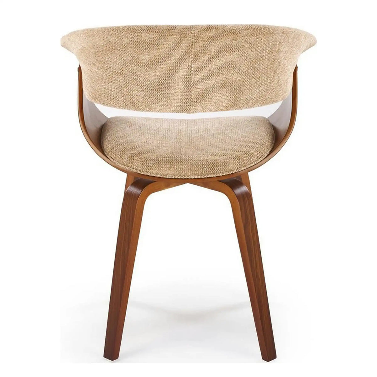 Scaun scandinav tapitat K545, bej/nuc, stofa clasica/placaj, 63x53x83 cm