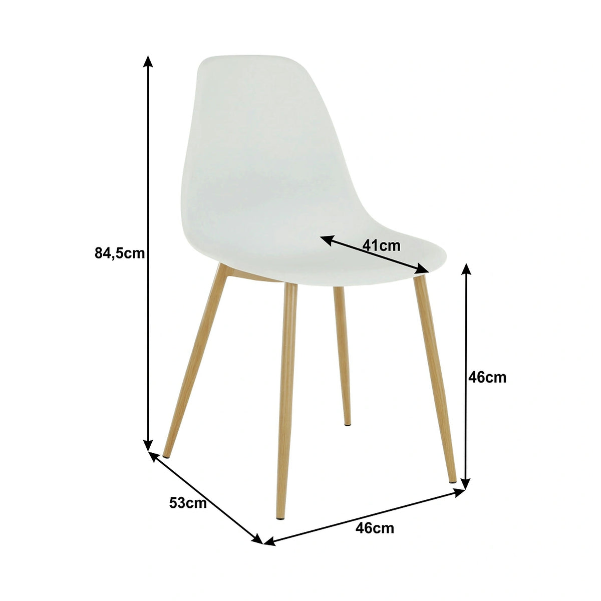 Scaun SINTIA, alb/stejar, plastic/metal, 46x53x85 cm