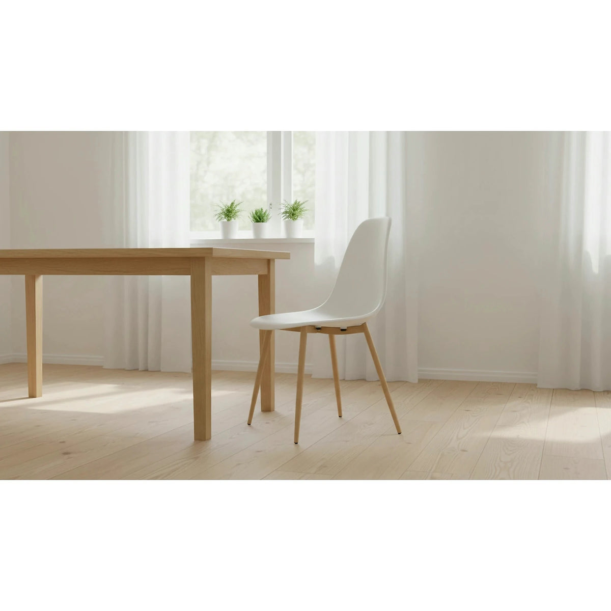 Scaun SINTIA, alb/stejar, plastic/metal, 46x53x85 cm