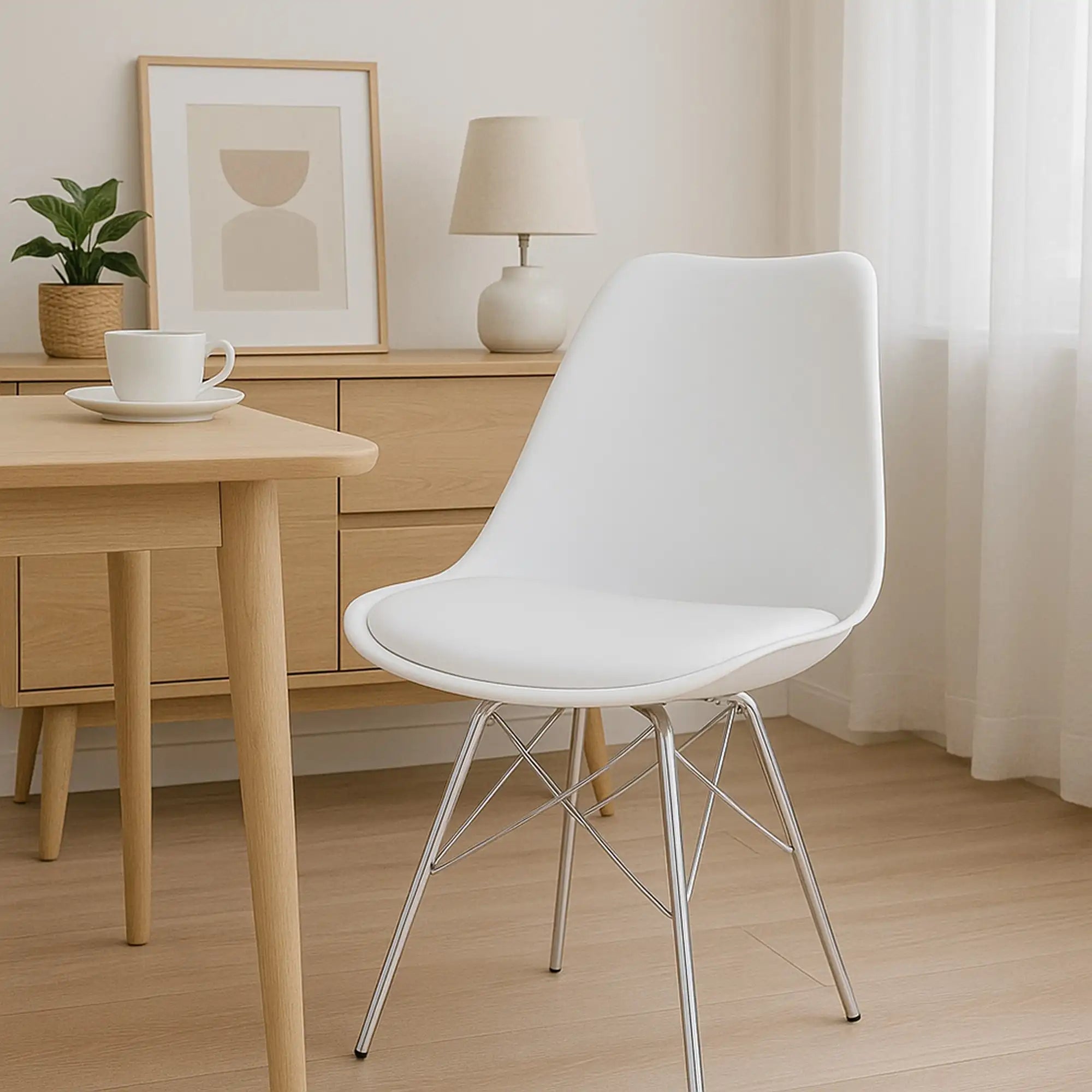 Scaun TAMORA, alb/crom, plastic/piele ecologica/metal, 48x57x83 cm