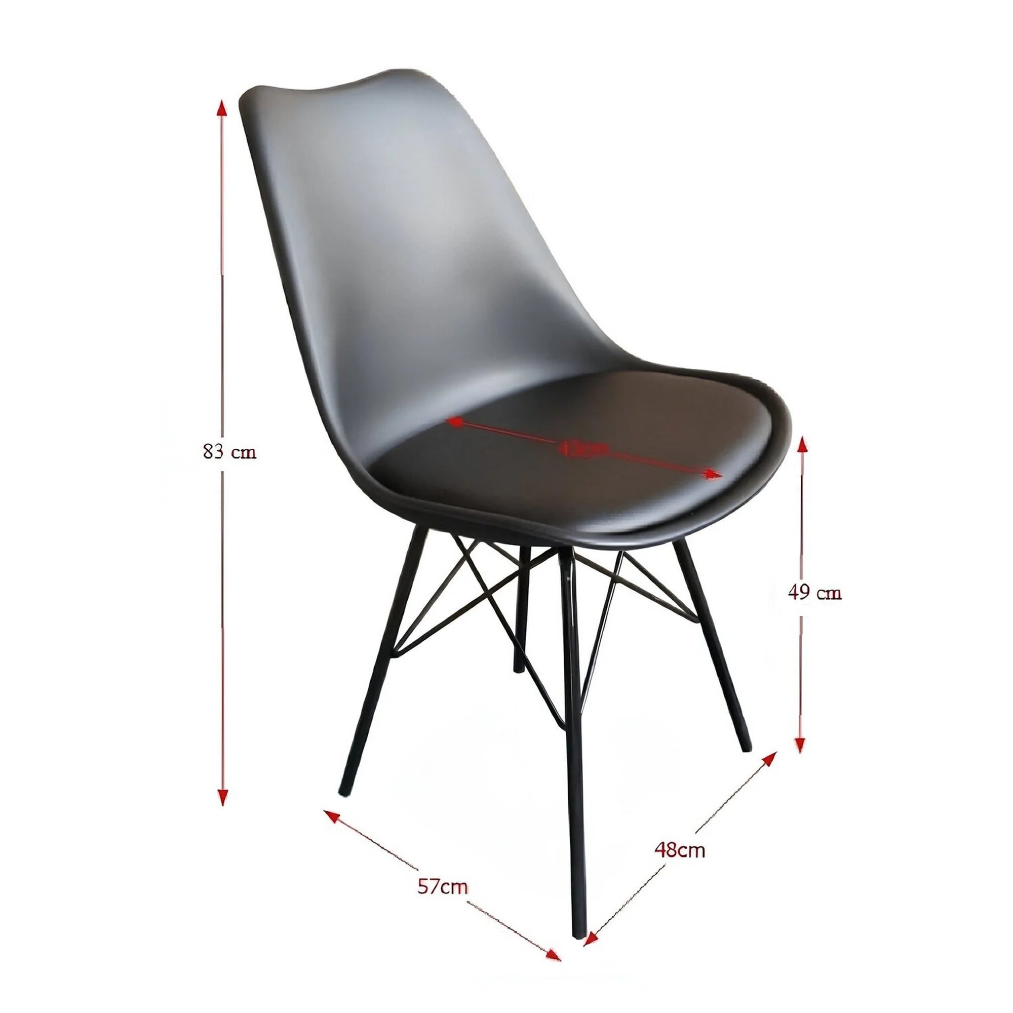 Scaun TAMORA, negru, plastic/piele ecologica, 48x57x83 cm