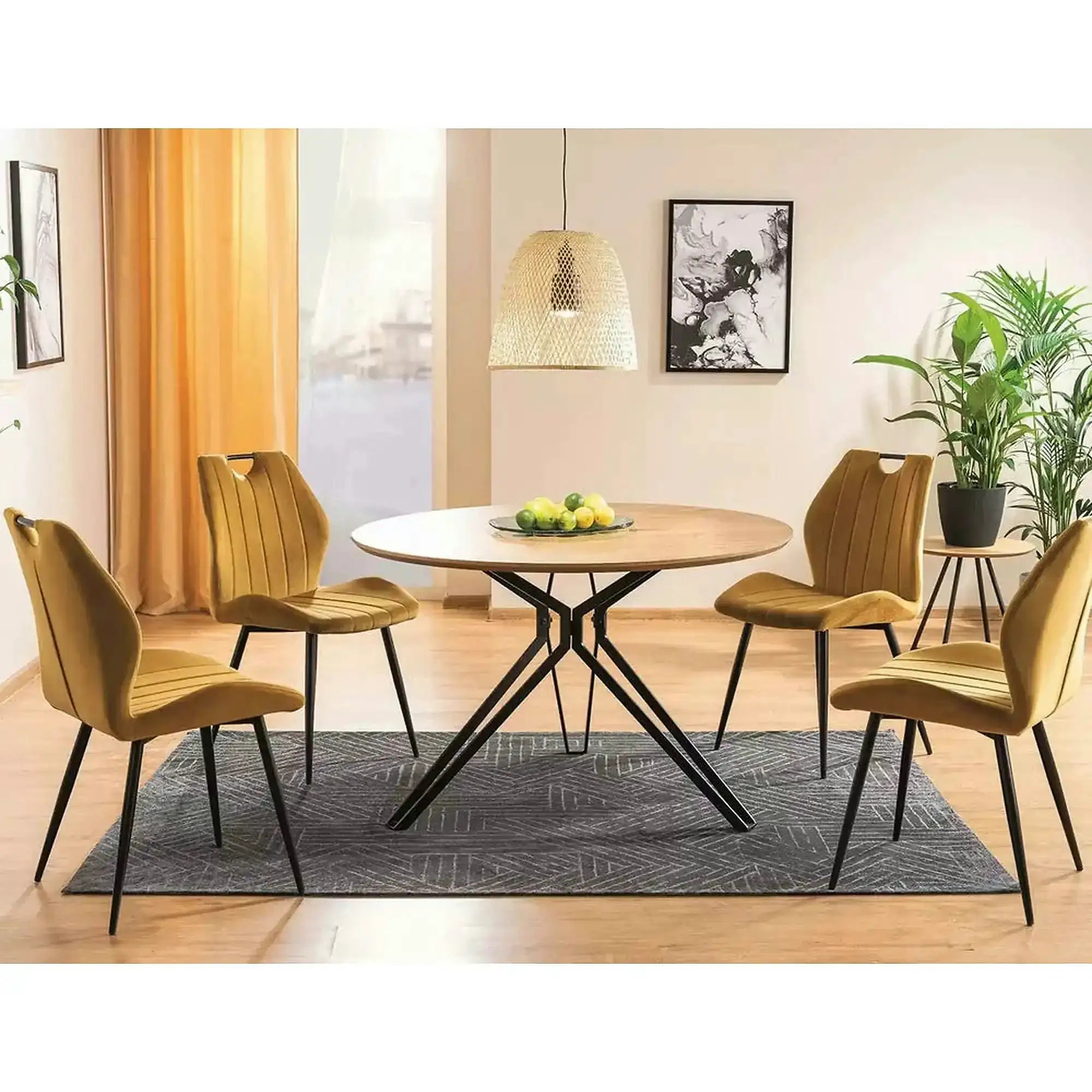 Scaun tapitat ARCO, galben/negru, stofa/metal, 52x44x92 cm