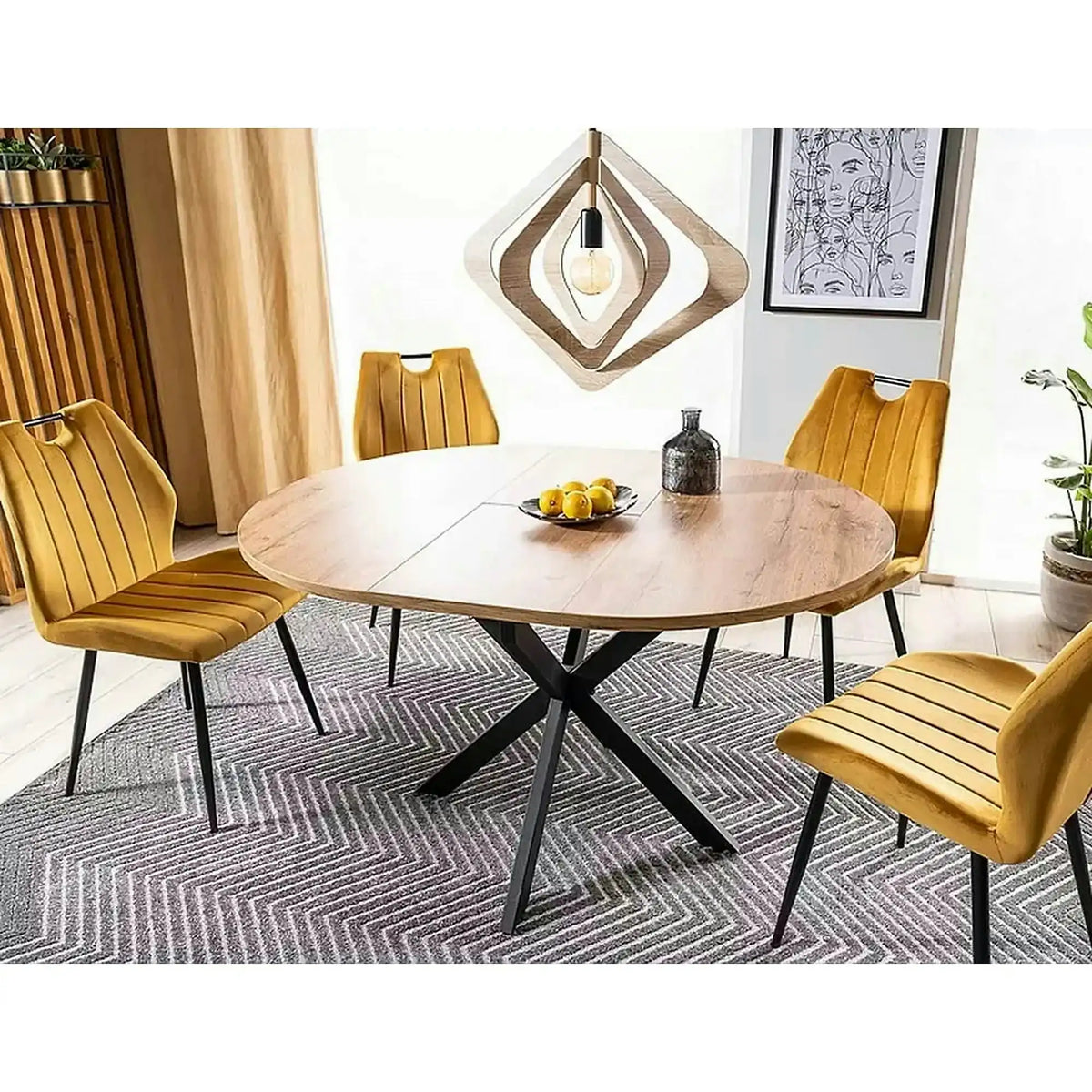 Scaun tapitat ARCO, galben/negru, stofa/metal, 52x44x92 cm
